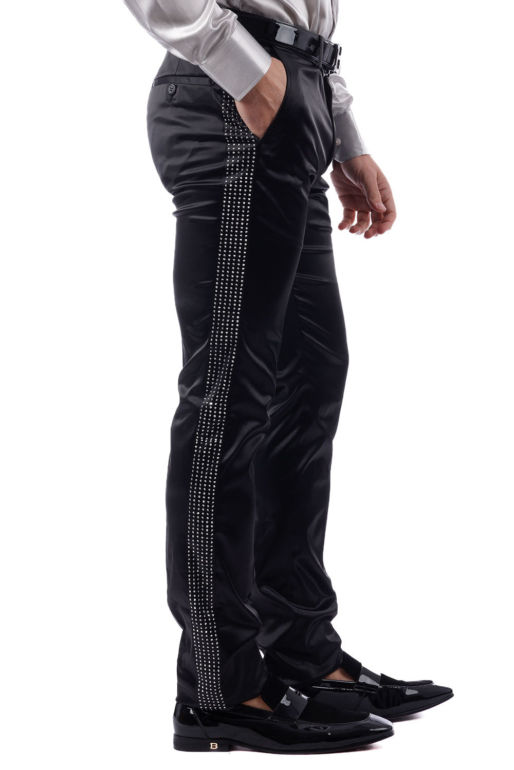 Barabas Men's Rhinestone Shinny Chino Dress Black Red Pants 1815 Black Silver