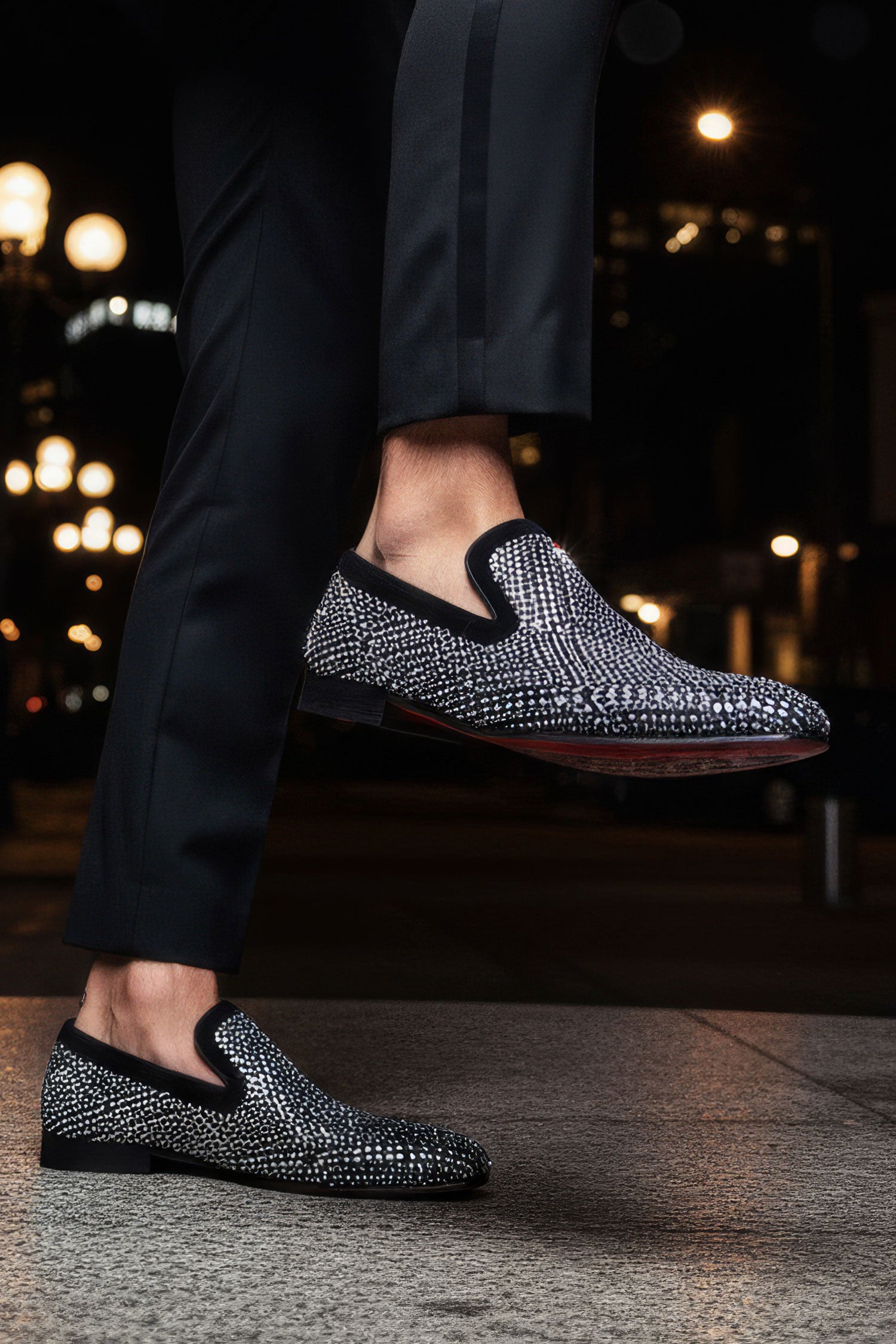 Barabas Men's Rhinestone Suede Slip On Loafer Dress Shoes 5SH16 Black Silver