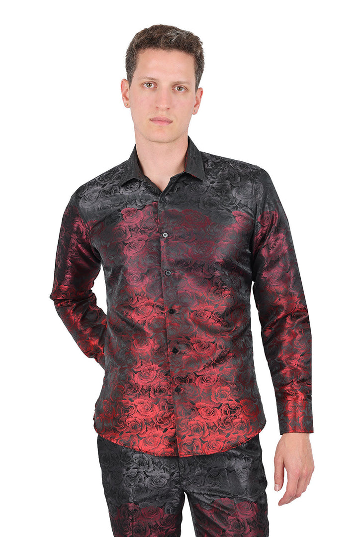Barabas Long Sleeve Floral Men's Button Down Dress Shirts 2B03 Red