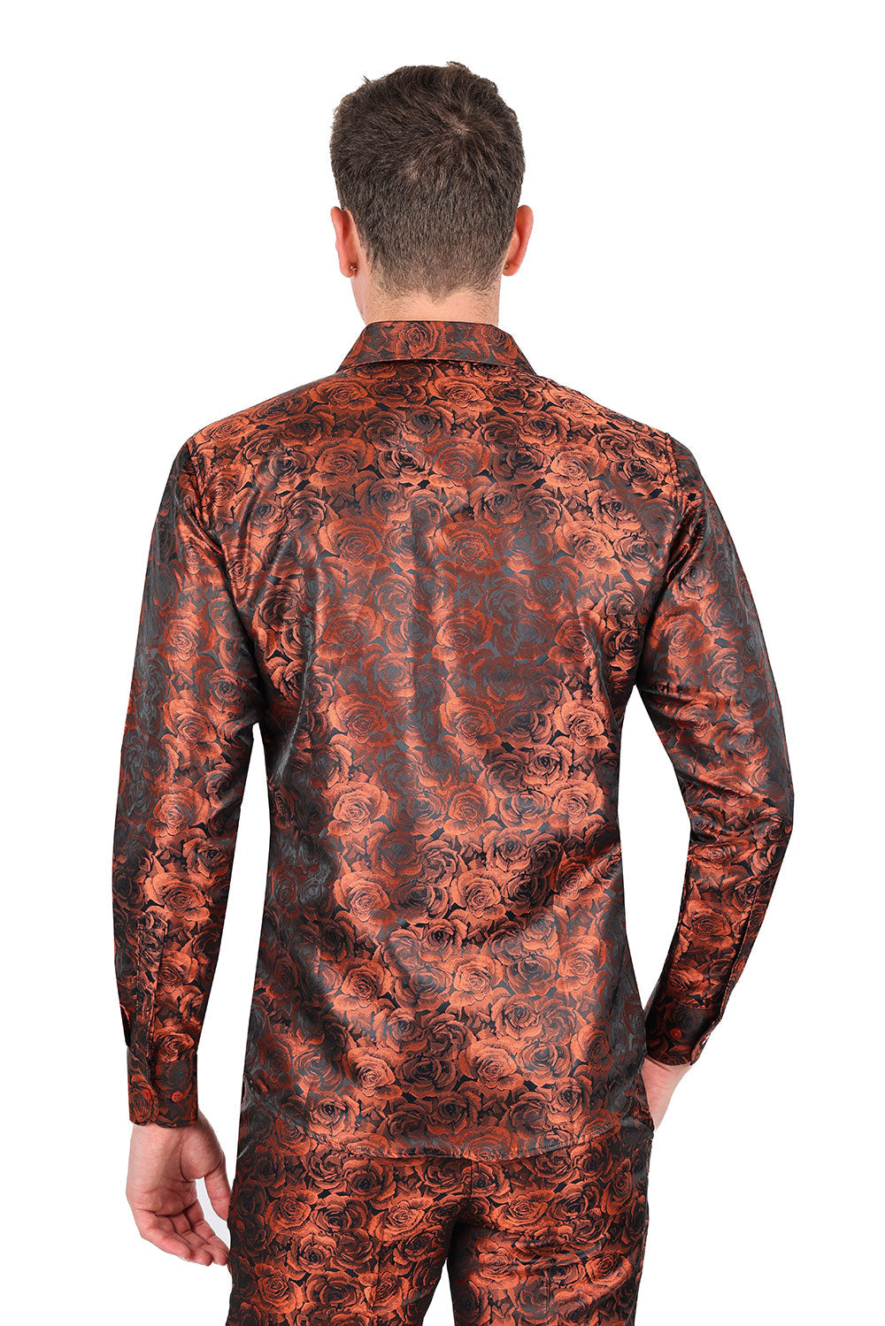Barabas Long Sleeve Floral Men's Button Down Dress Shirts 2B03 Orange