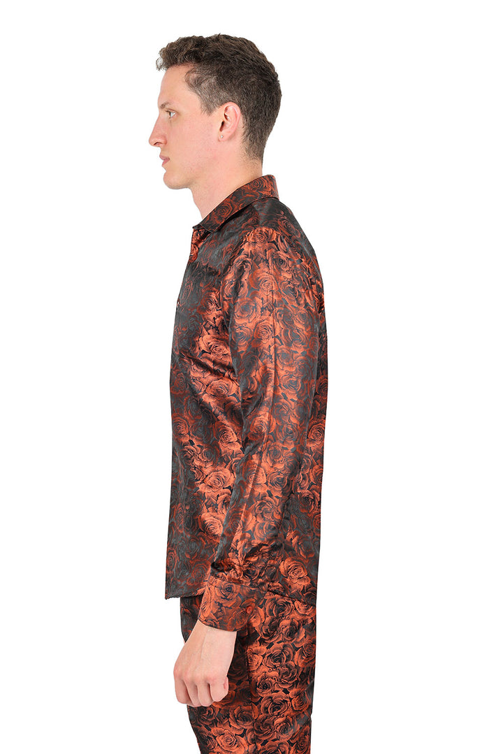 Barabas Long Sleeve Floral Men's Button Down Dress Shirts 2B03 Orange