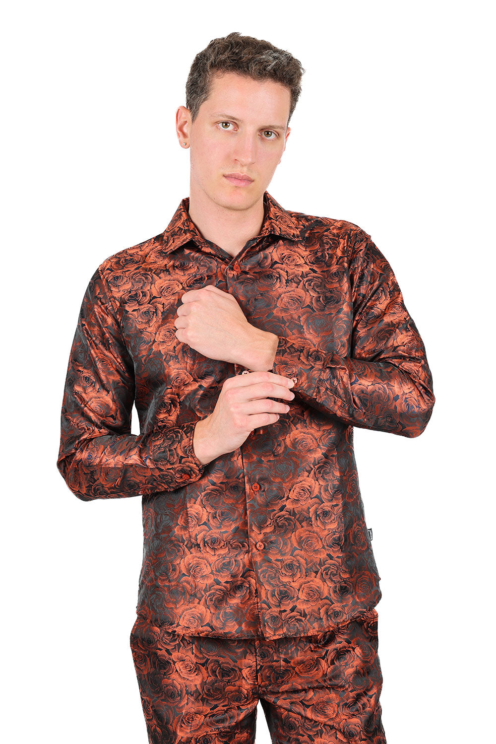 Barabas Long Sleeve Floral Men's Button Down Dress Shirts 2B03 Orange