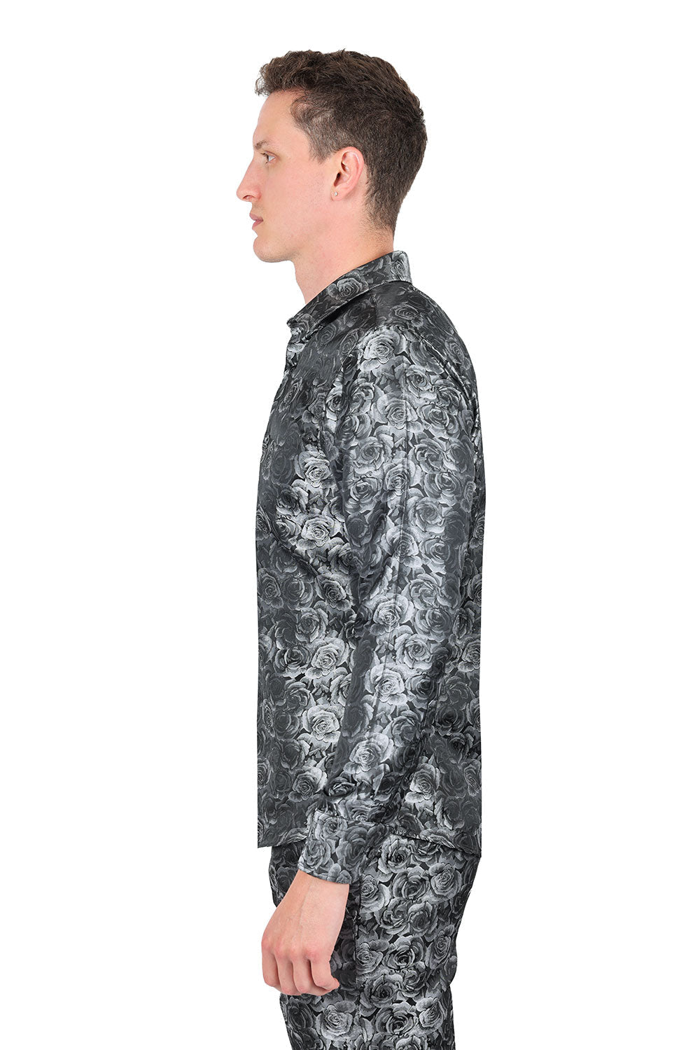 Barabas Long Sleeve Floral Men's Button Down Dress Shirts 2B03 Gray