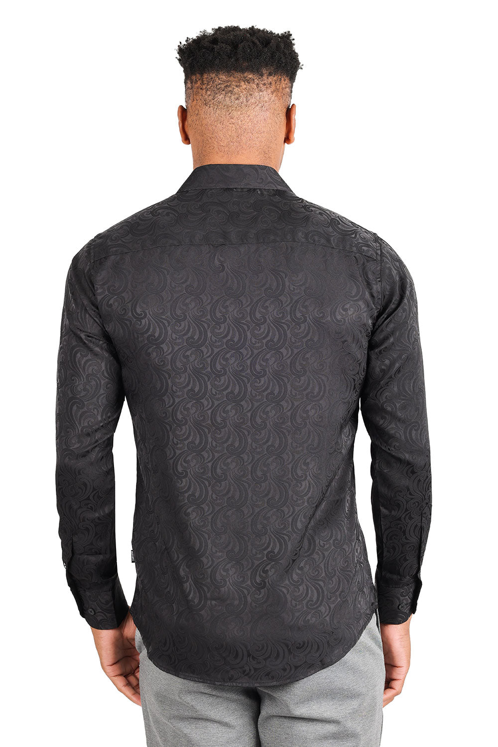 BARABAS Men's Paisley Long Sleeve Button Down Shirt 2B320 Black