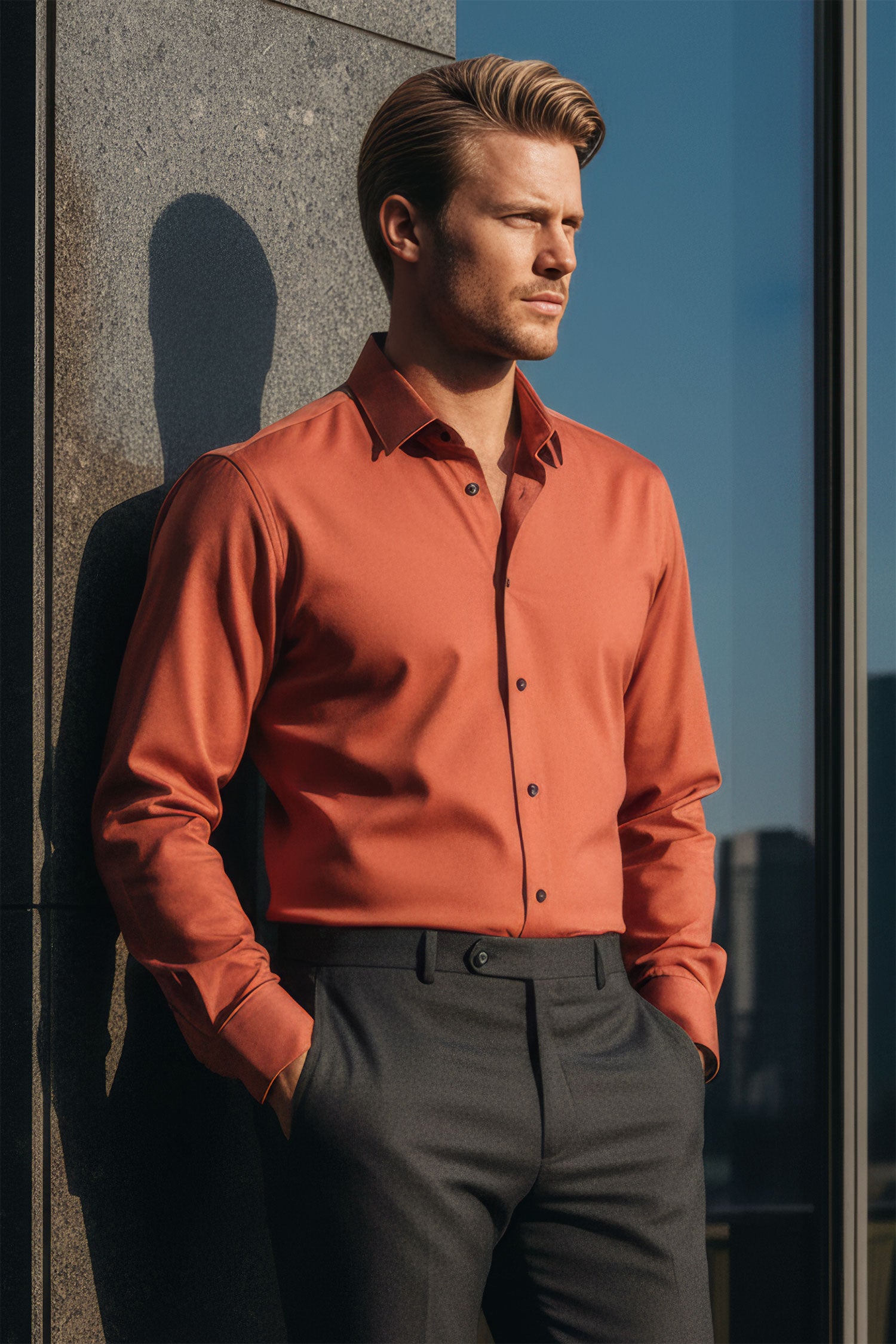 Barabas Men's Premium No Stitches Long Sleeves Shirts 2B400 Rust 