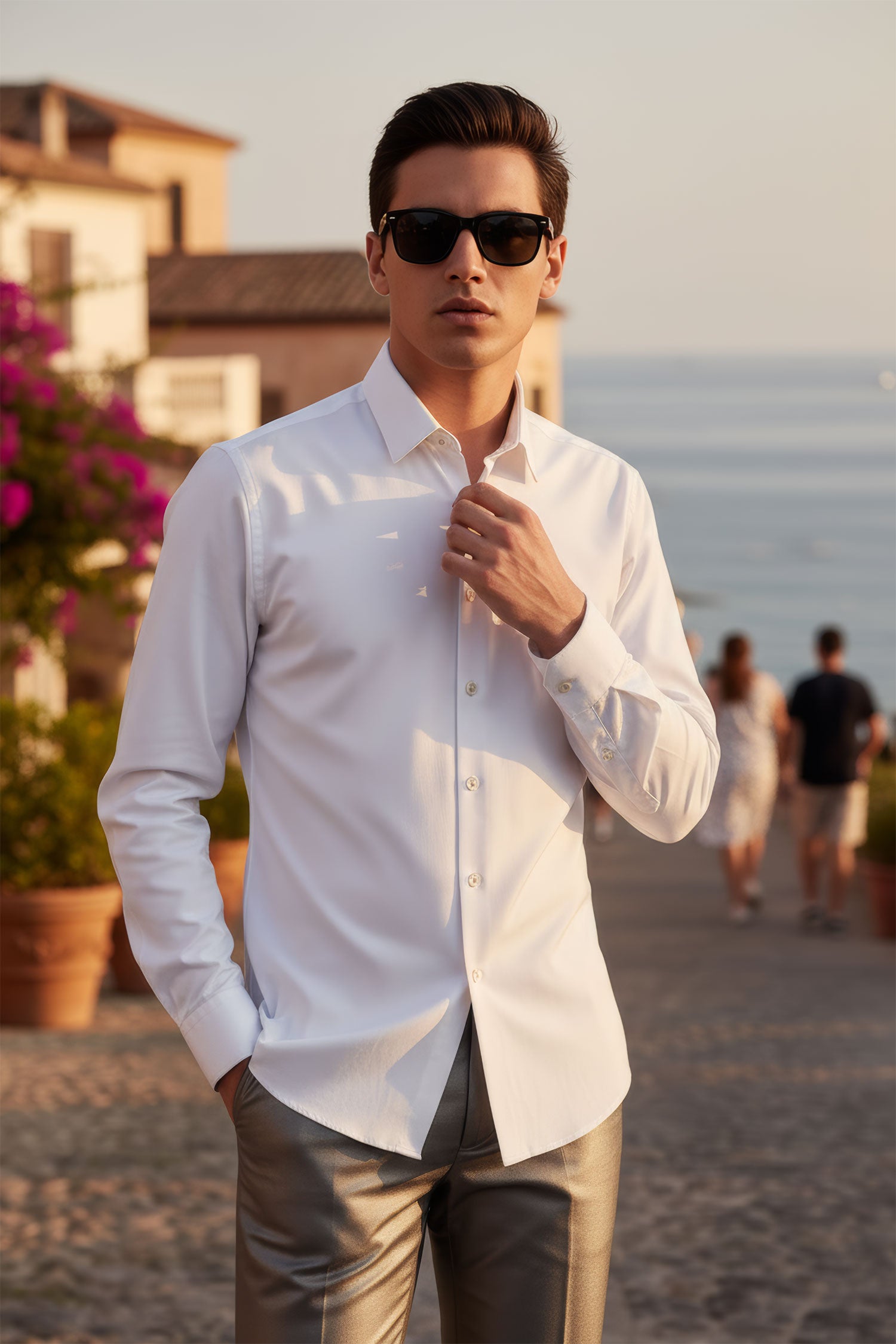 Barabas Men's Premium No Stitches Long Sleeves Shirts 2B400 White 