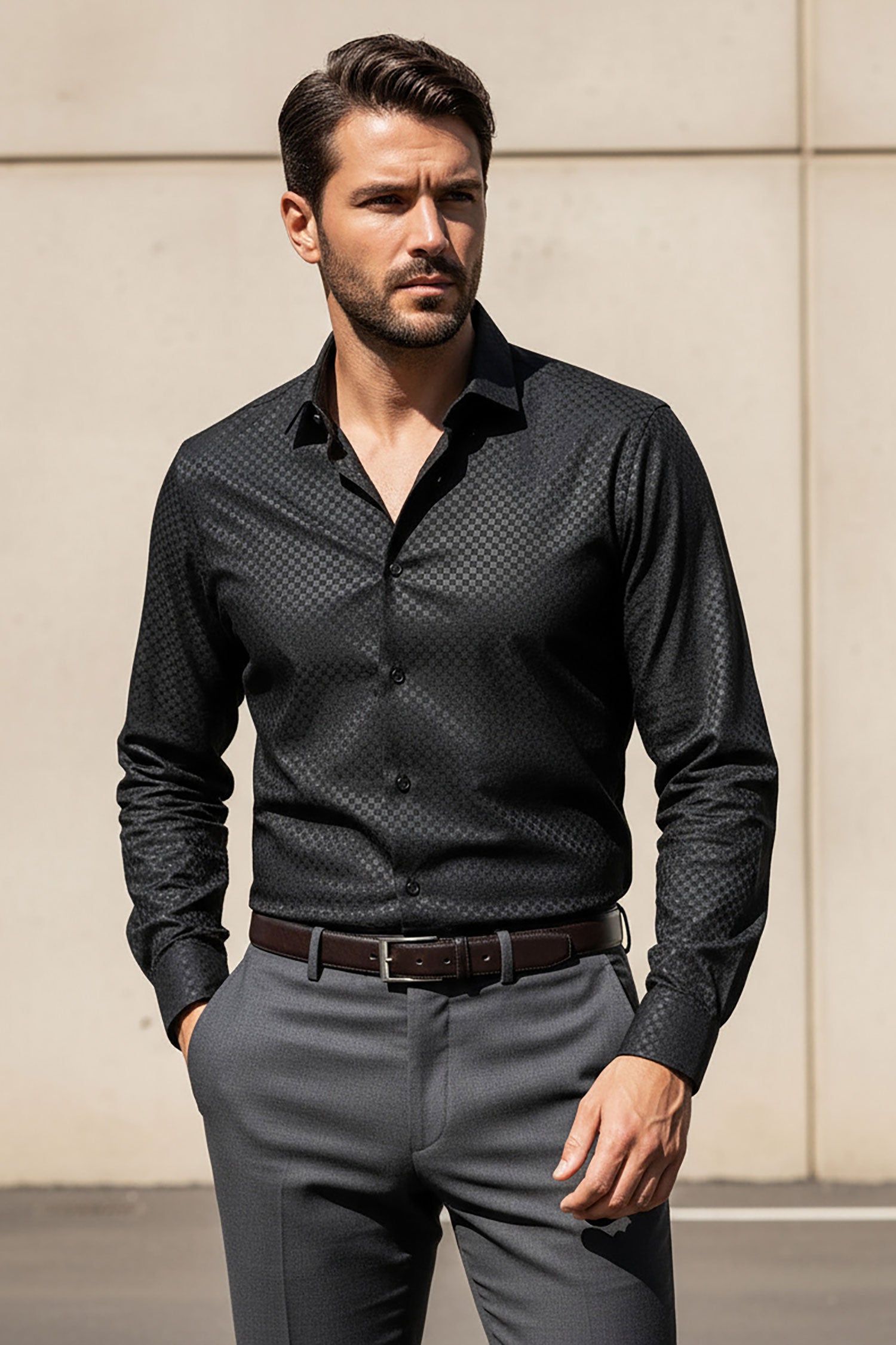 Barabas Men's Premium Solid No Stitches Long Sleeves Shirts 2B403 Black