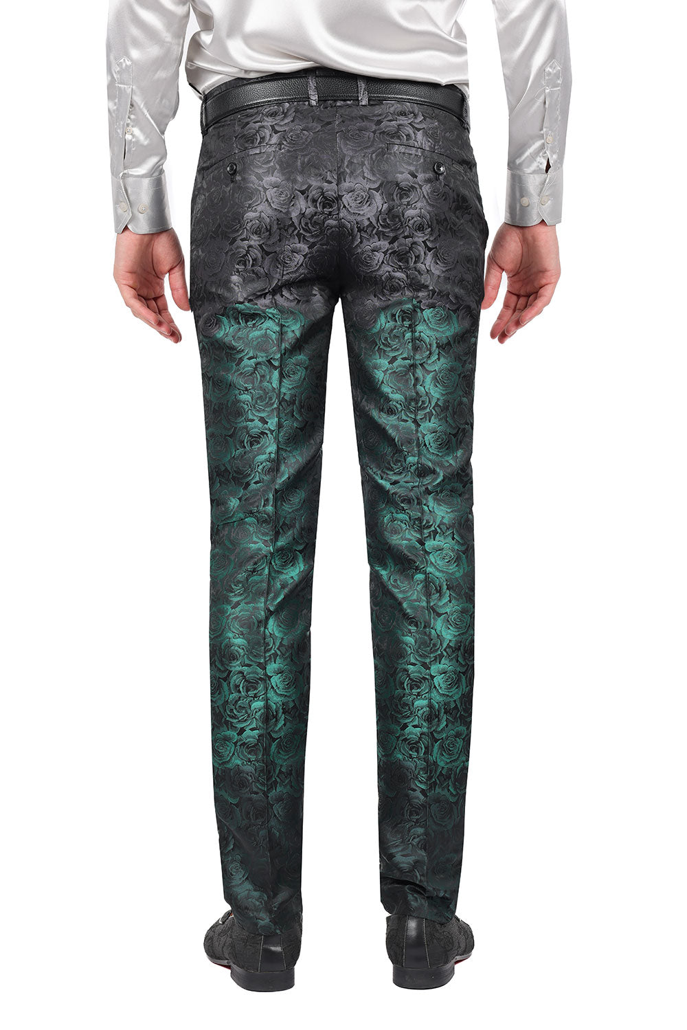 Barabas Men's Floral Rose Shiny Metallic Dress Pants 2CP03 Green