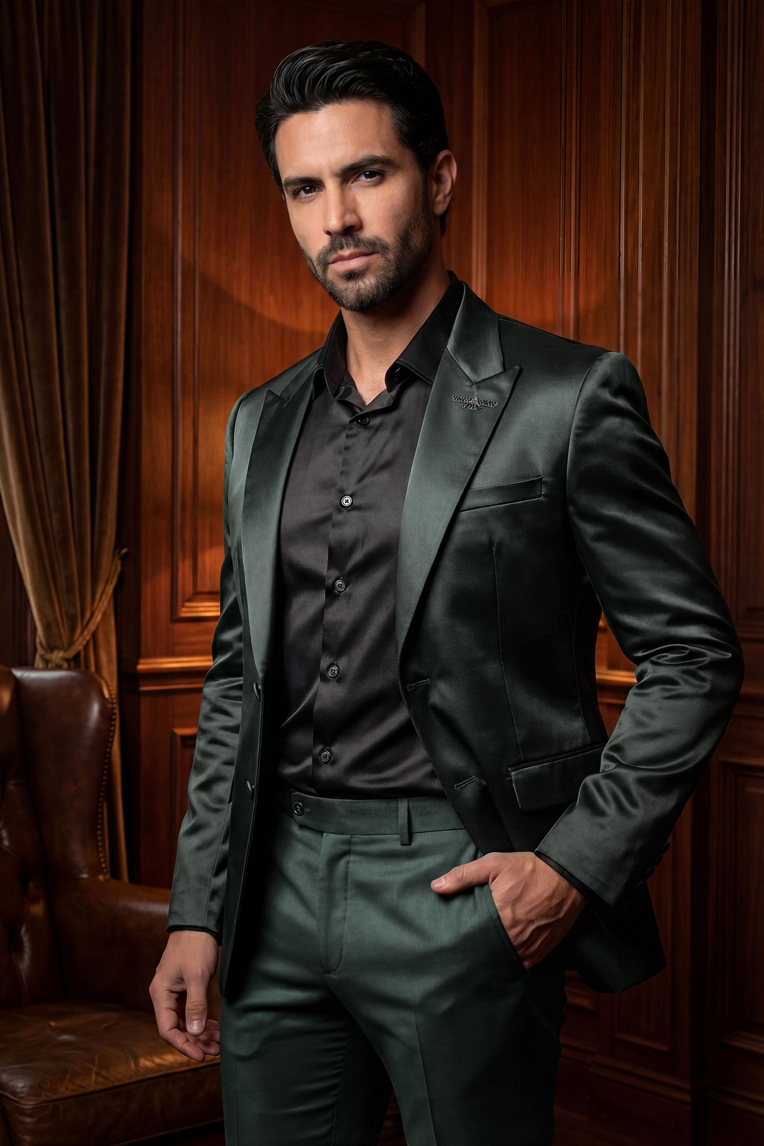 Barabas Men's Solid Color Satin Metallic Shine Luxury Blazer 2BL1010 Olive