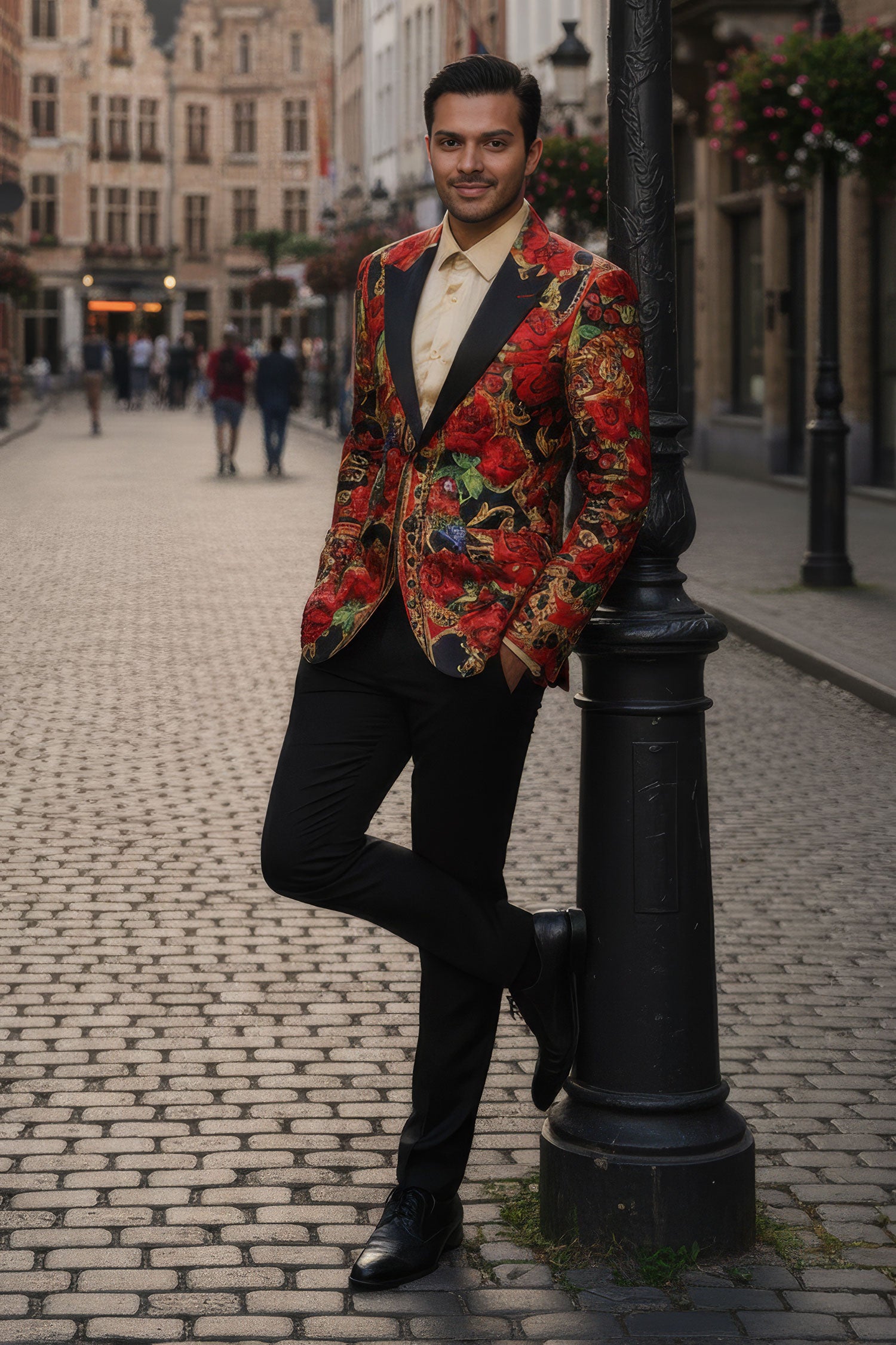 BARABAS Men's Rhinestone Floral Tiger Parrot Notch Lapel Blazer 2BL20