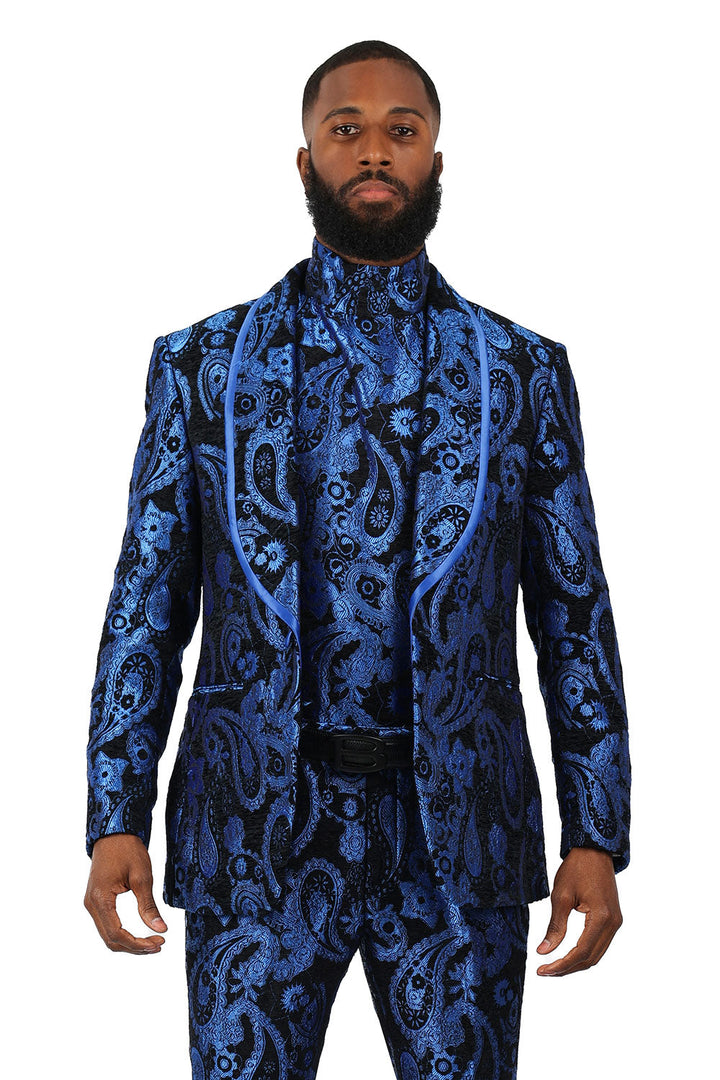 BARABAS Men's Paisley Shawl Lapel Luxury Blazer 2BL3101 Blue