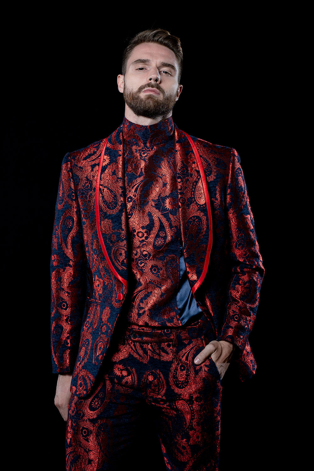 BARABAS Men's Paisley Shawl Lapel Luxury Blazer 2BL3101 Red