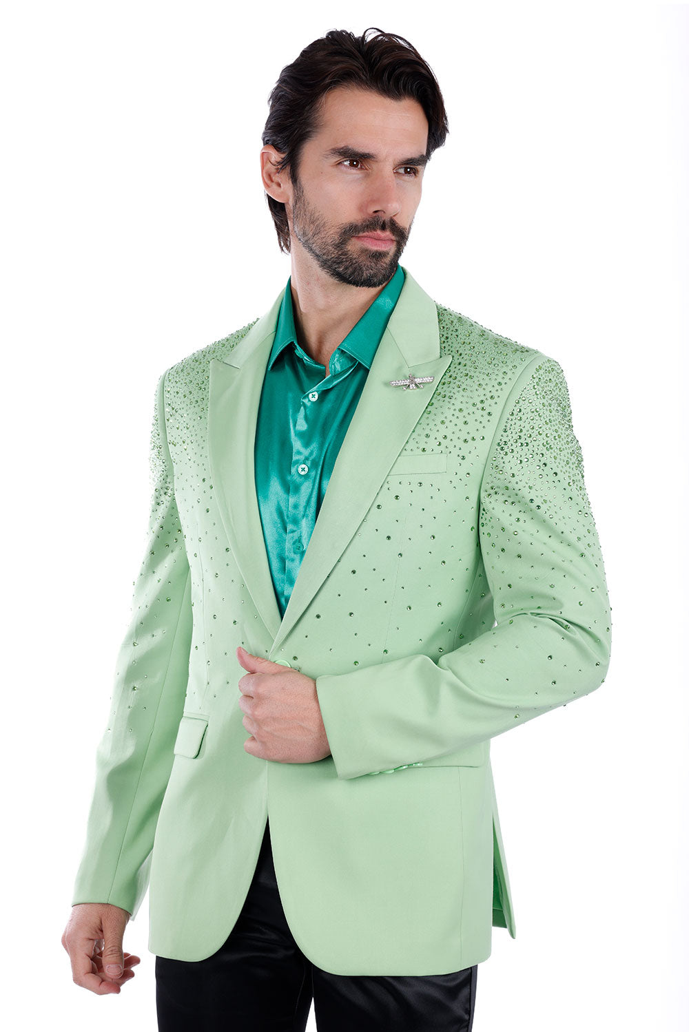 Barabas Men's Rhinestone Matte Color Notch Lapel Casual Blazer 2BLR6 Mint