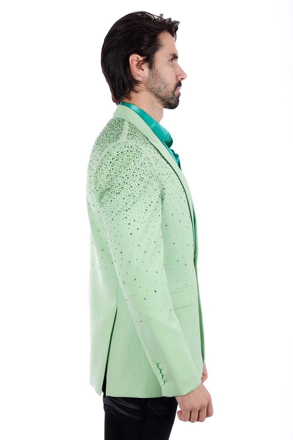 Barabas Men's Rhinestone Matte Color Notch Lapel Casual Blazer 2BLR6 green