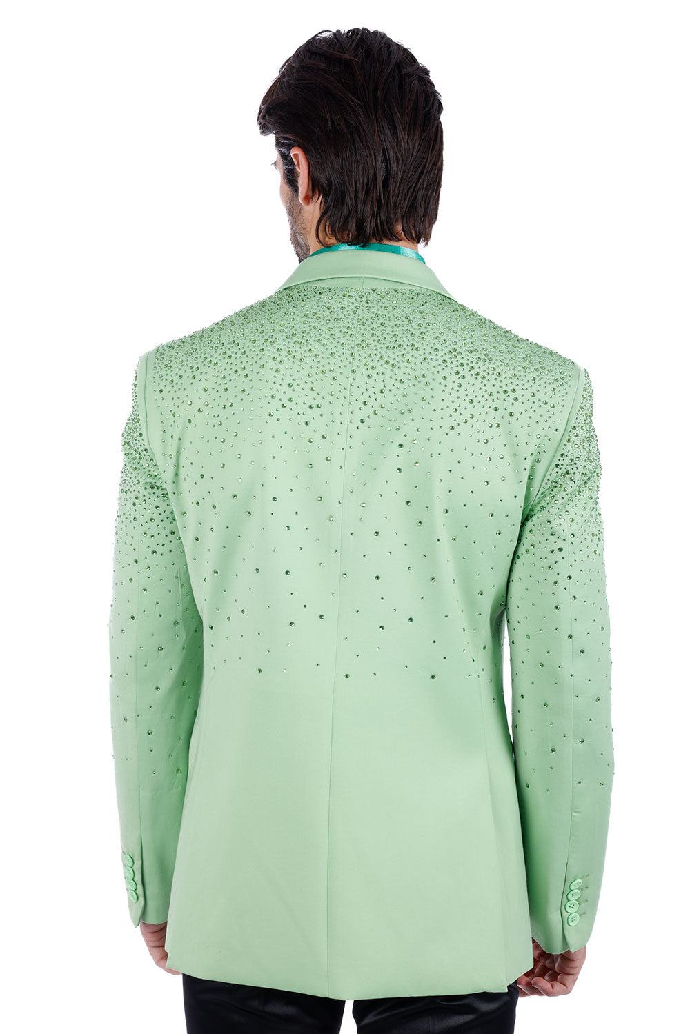 Barabas Men's Rhinestone Matte Color Notch Lapel Casual Blazer 2BLR6 green