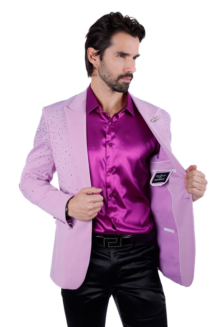 Barabas Men's Rhinestone Matte Color Notch Lapel Casual Blazer 2BLR6 purple