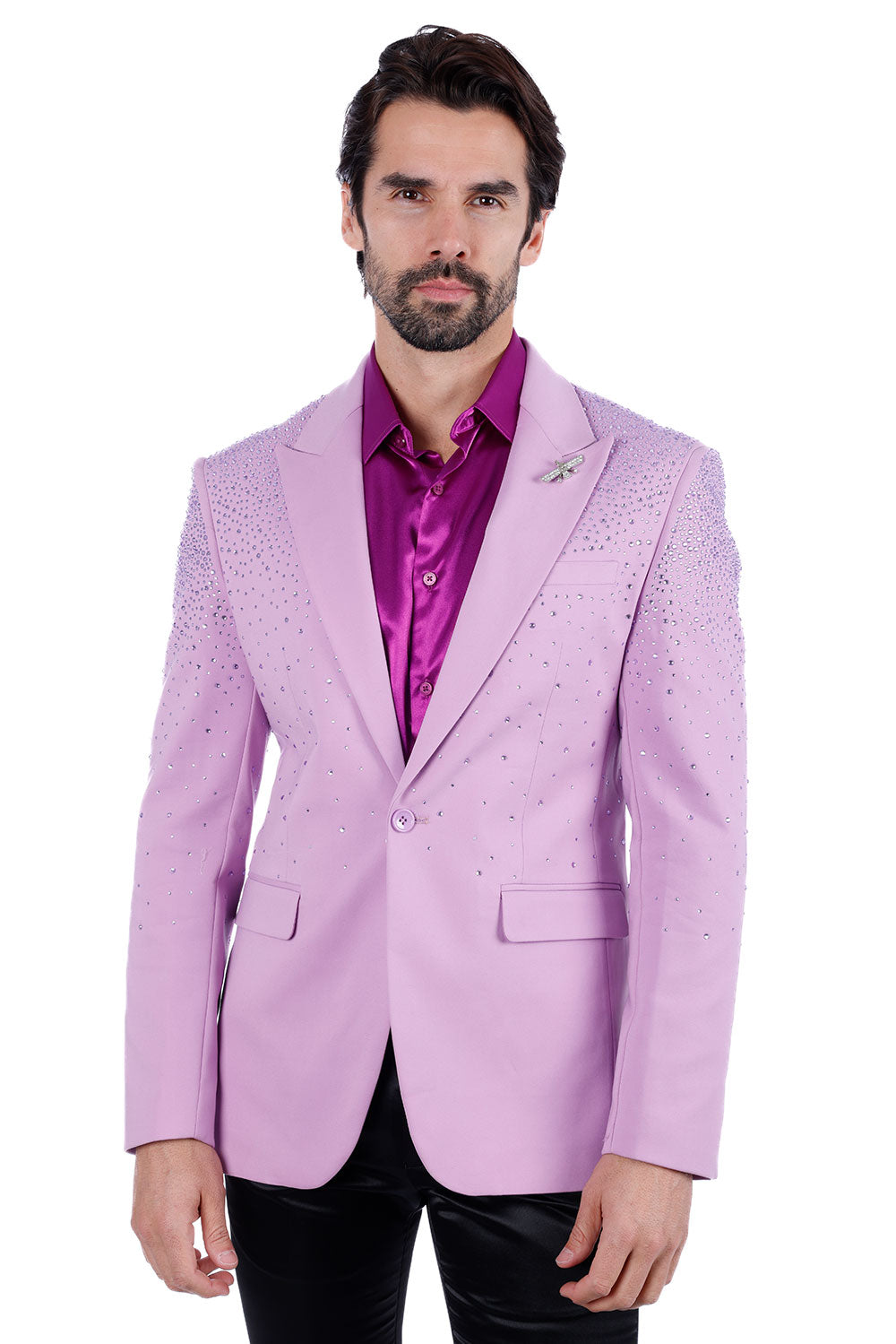 Barabas Men's Rhinestone Matte Color Notch Lapel Casual Blazer 2BLR6 Light Purple