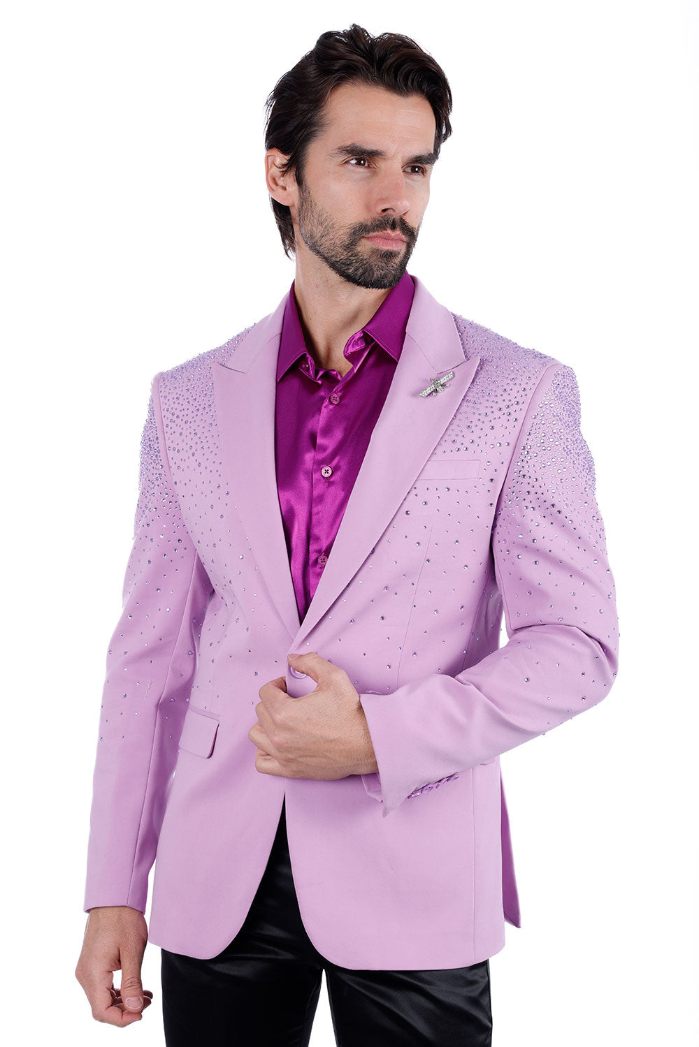 Barabas Men's Rhinestone Matte Color Notch Lapel Casual Blazer 2BLR6 Light Purple