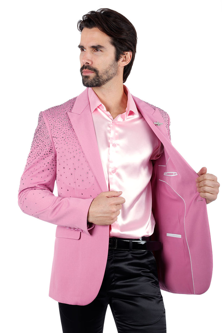 Barabas Men's Rhinestone Matte Color Notch Lapel Casual Blazer 2BLR6 Pink