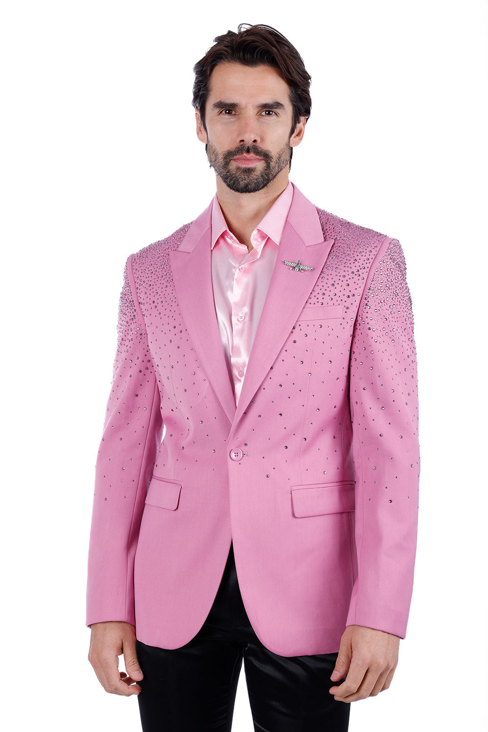 Barabas Men's Rhinestone Matte Color Notch Lapel Casual Blazer 2BLR6 Rose