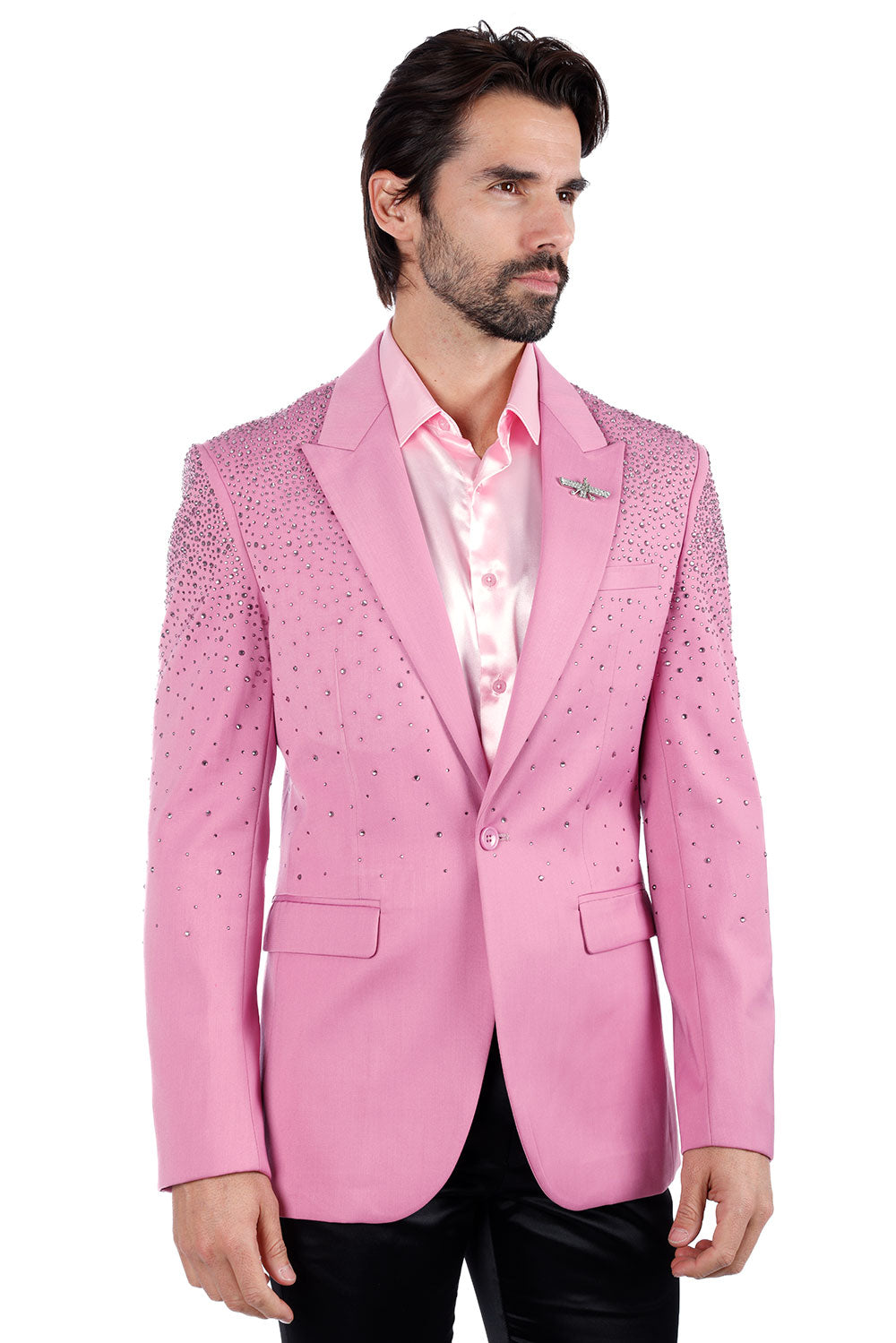 Barabas Men's Rhinestone Matte Color Notch Lapel Casual Blazer 2BLR6 Pink