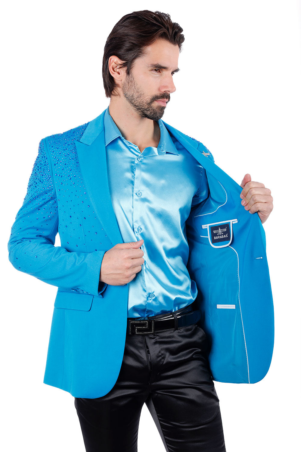 Barabas Men's Rhinestone Matte Color Notch Lapel Casual Blazer 2BLR6 Blue