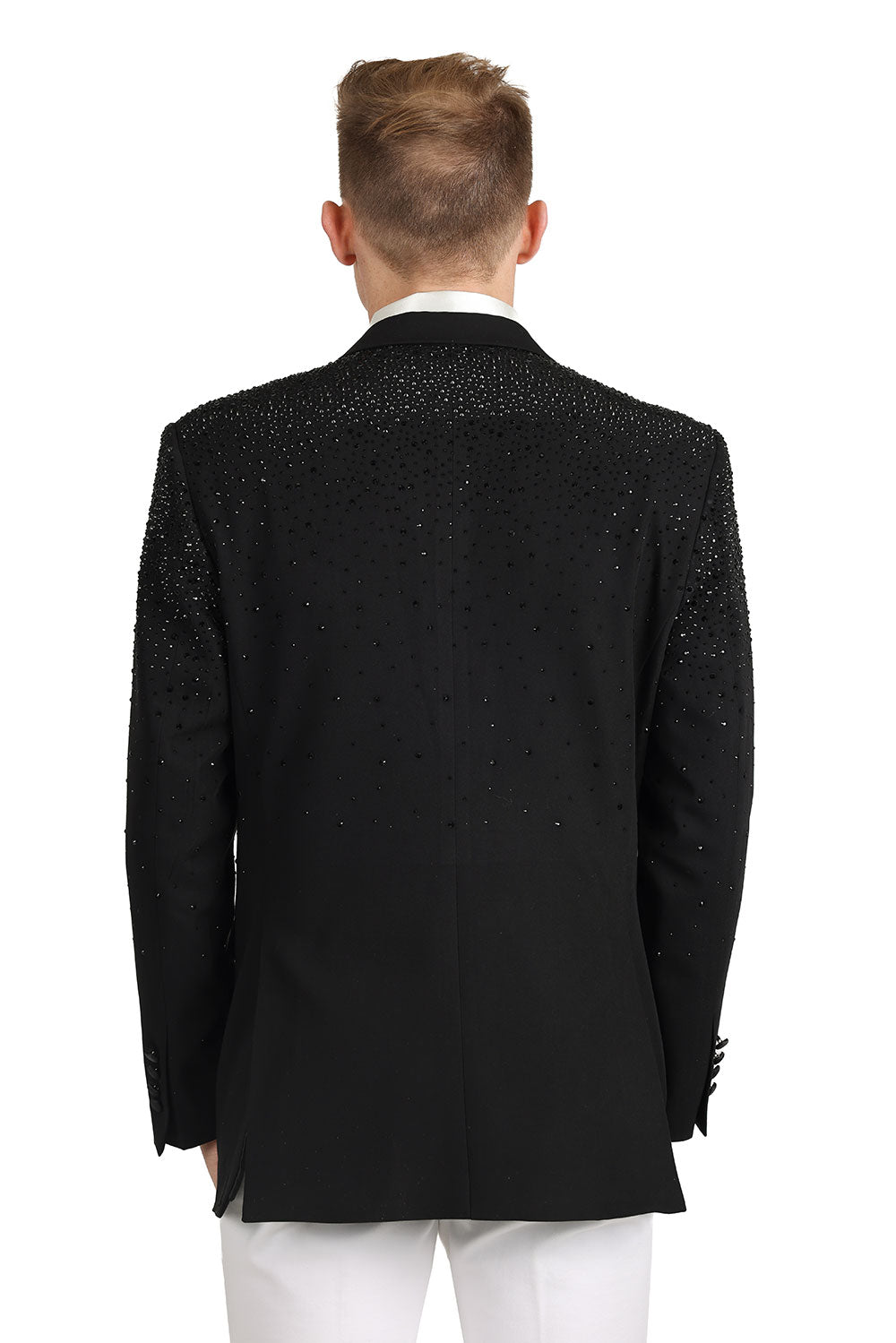 Barabas Men's Rhinestone Solid Color Notch Lapel Blazer 2BLR6 Black Black