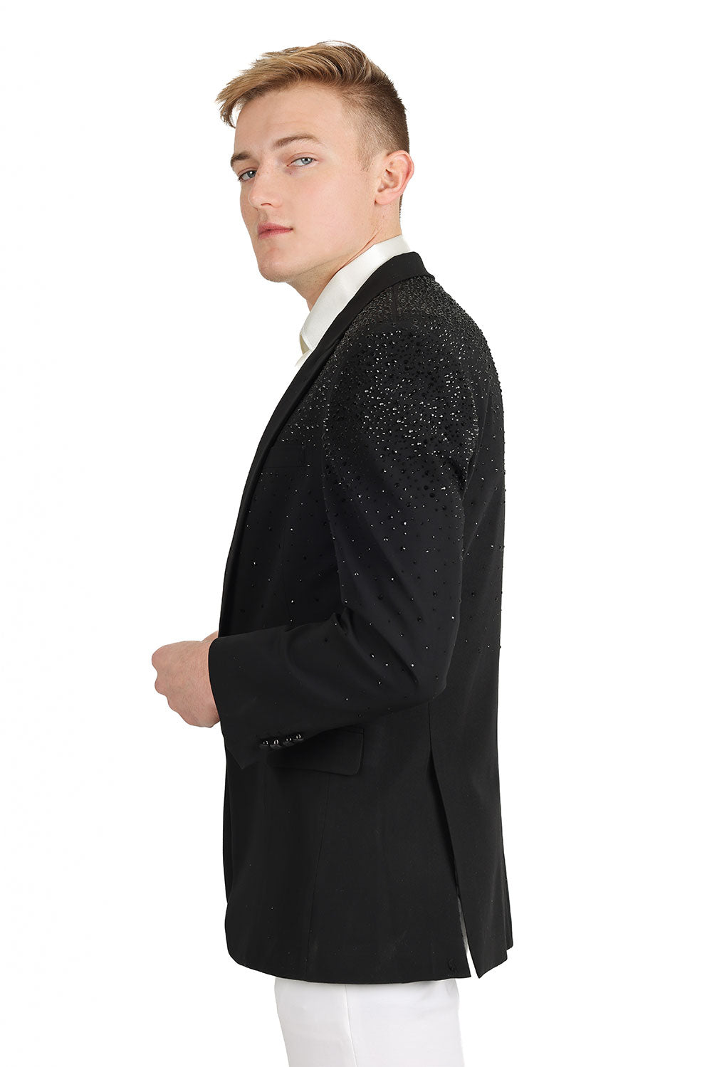 Barabas Men's Rhinestone Solid Color Notch Lapel Blazer 2BLR6 Black Black