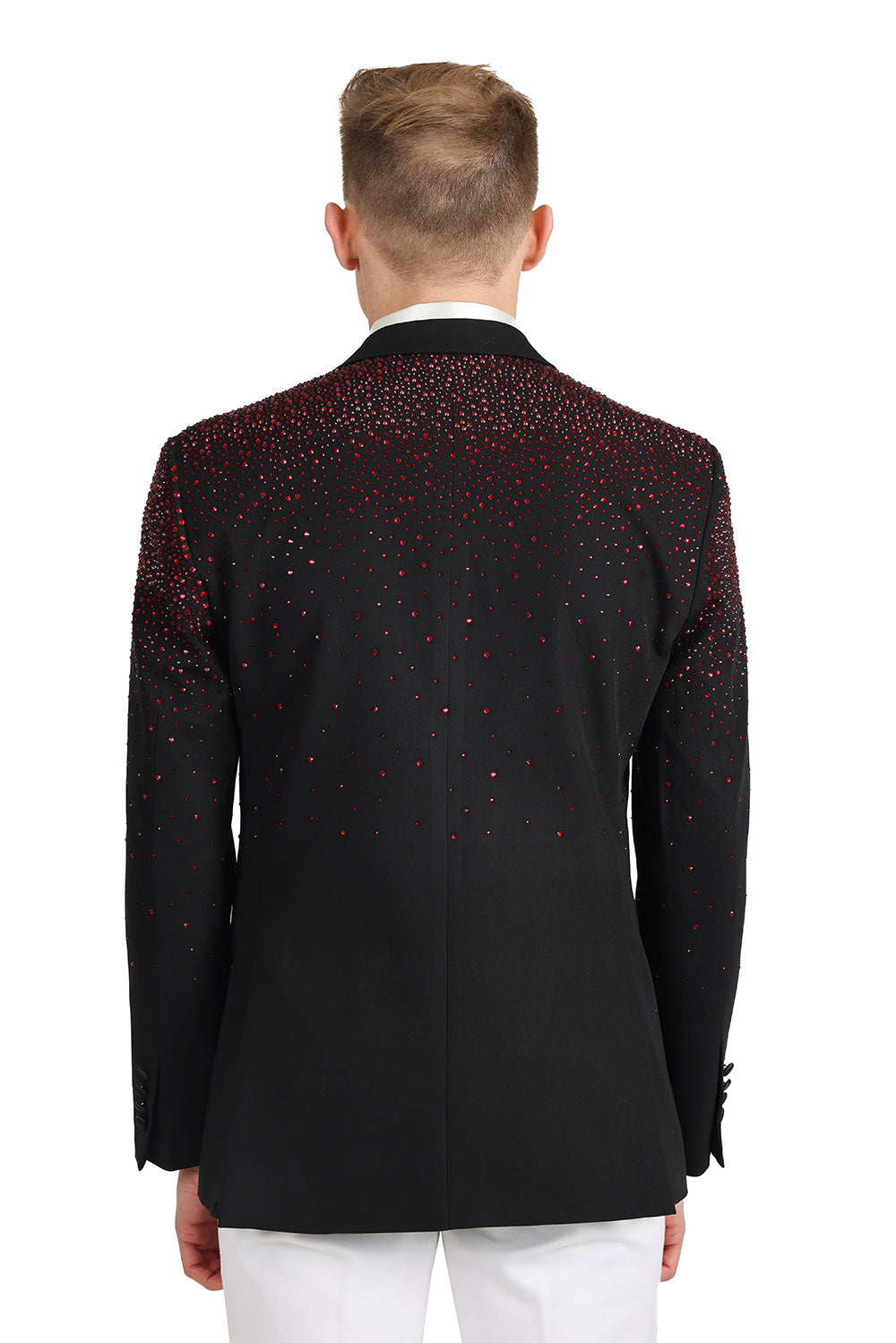 Barabas Men's Rhinestone Solid Color Notch Lapel Blazer 2BLR6 Black Red