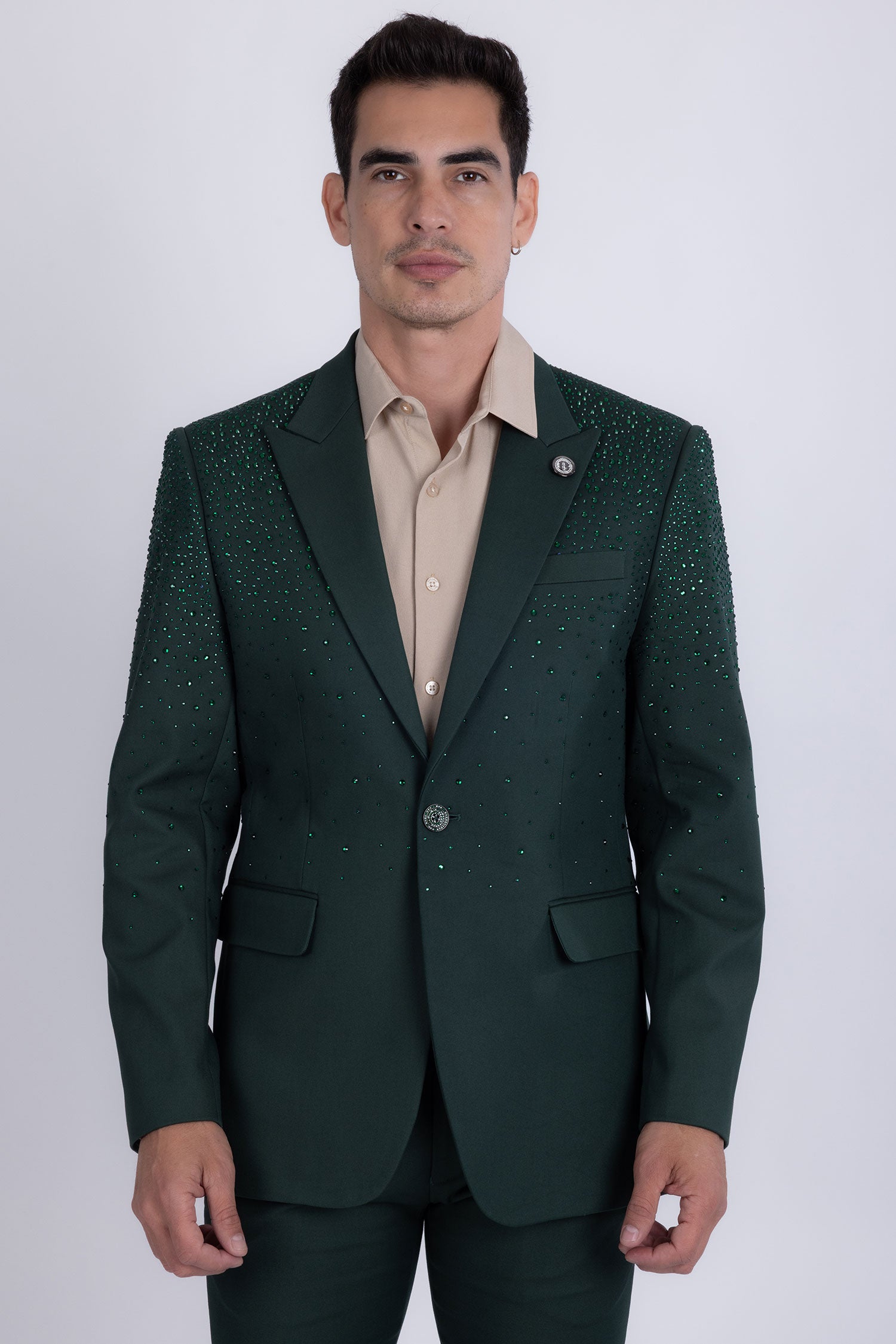 Barabas Men's Rhinestone Solid Color Notch Lapel Blazer 2BLR6 Green