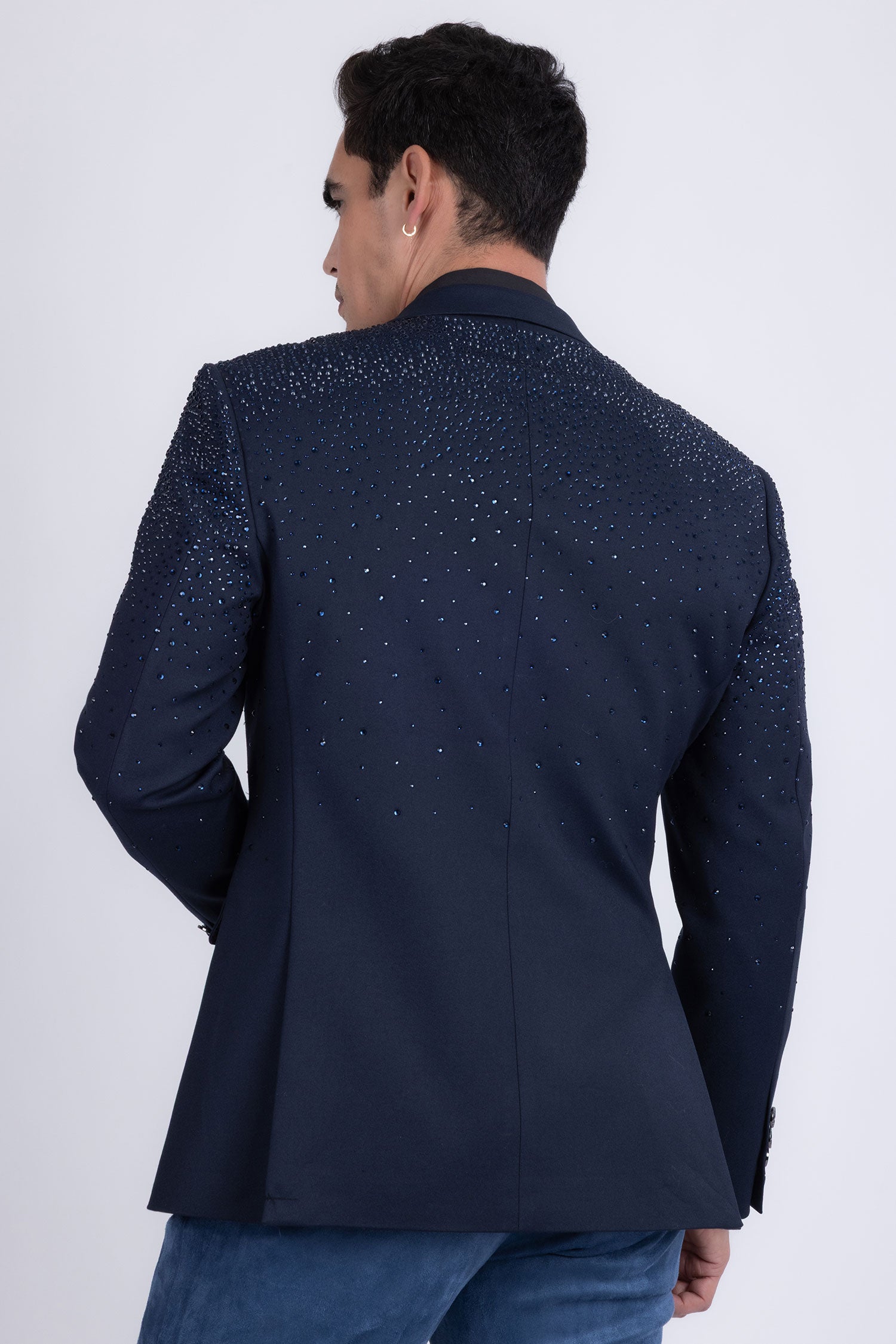 Barabas Men's Rhinestone Matte Color Notch Lapel Casual Blazer 2BLR6 Navy