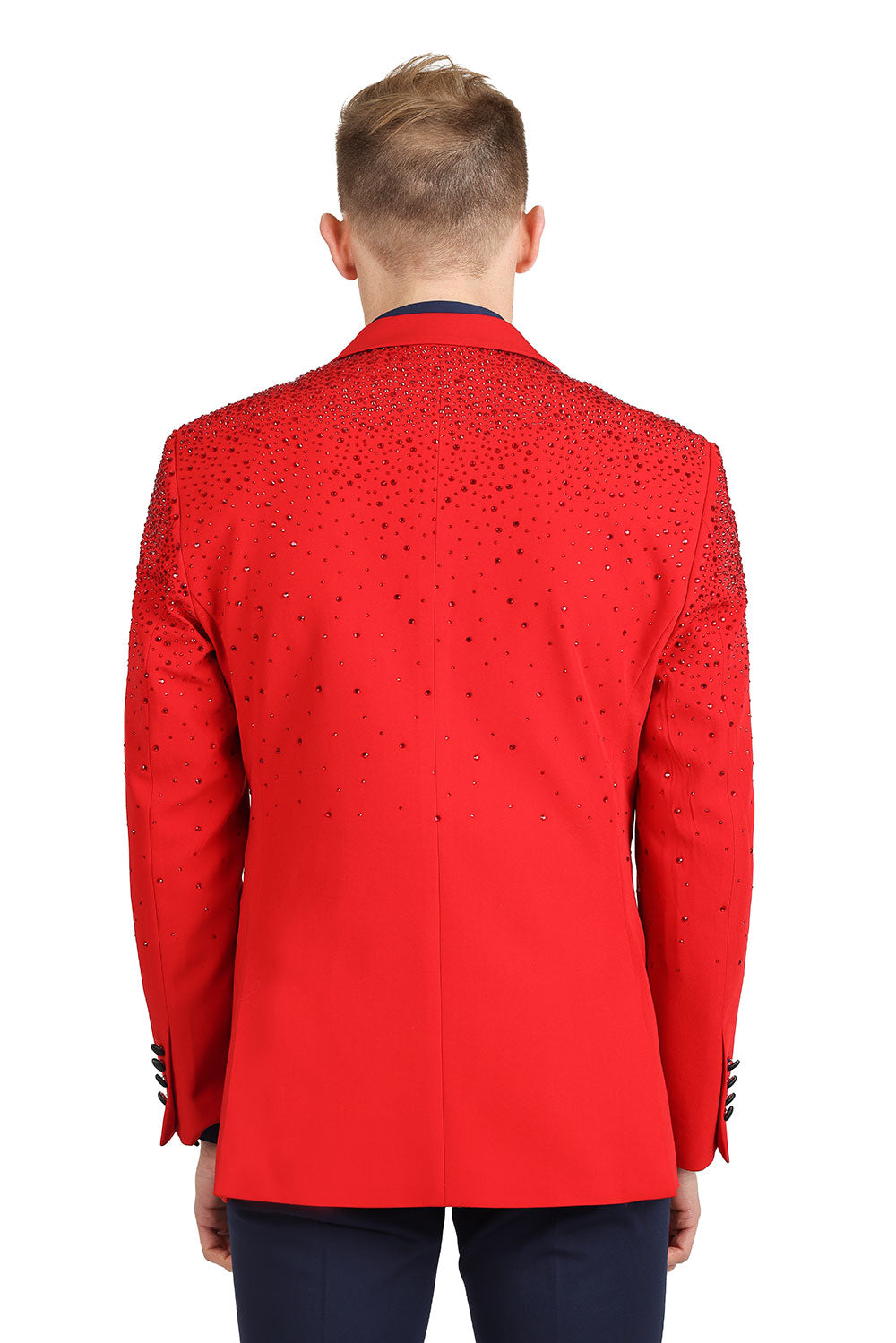 Barabas Men's Rhinestone Solid Color Notch Lapel Blazer 2BLR6 Red