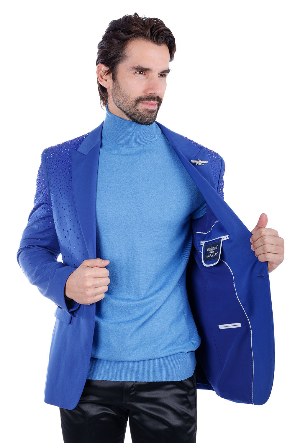 Barabas Men's Rhinestone Matte Color Notch Lapel Casual Blazer 2BLR6 Royal