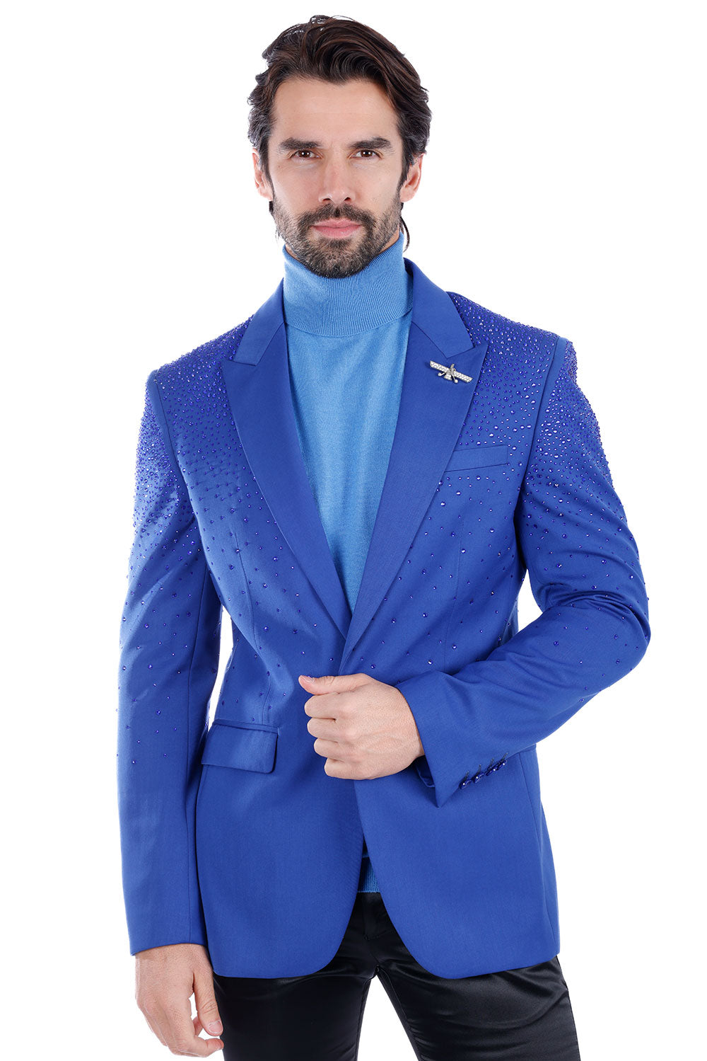 Barabas Men's Rhinestone Matte Color Notch Lapel Casual Blazer 2BLR6 Blue