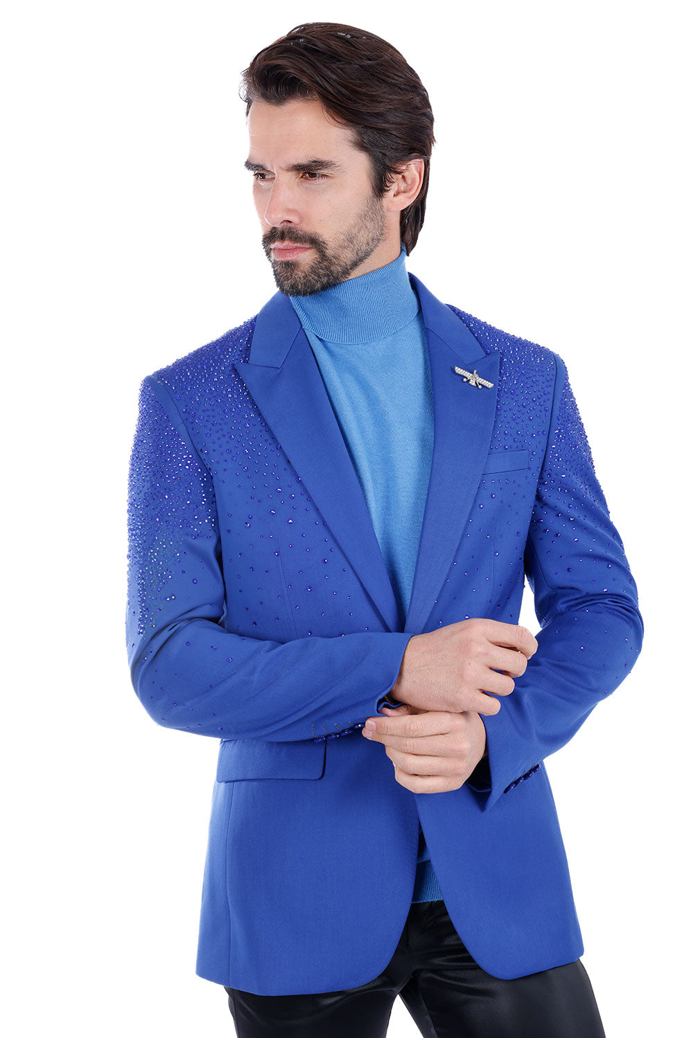 Barabas Men's Rhinestone Matte Color Notch Lapel Casual Blazer 2BLR6 Blue