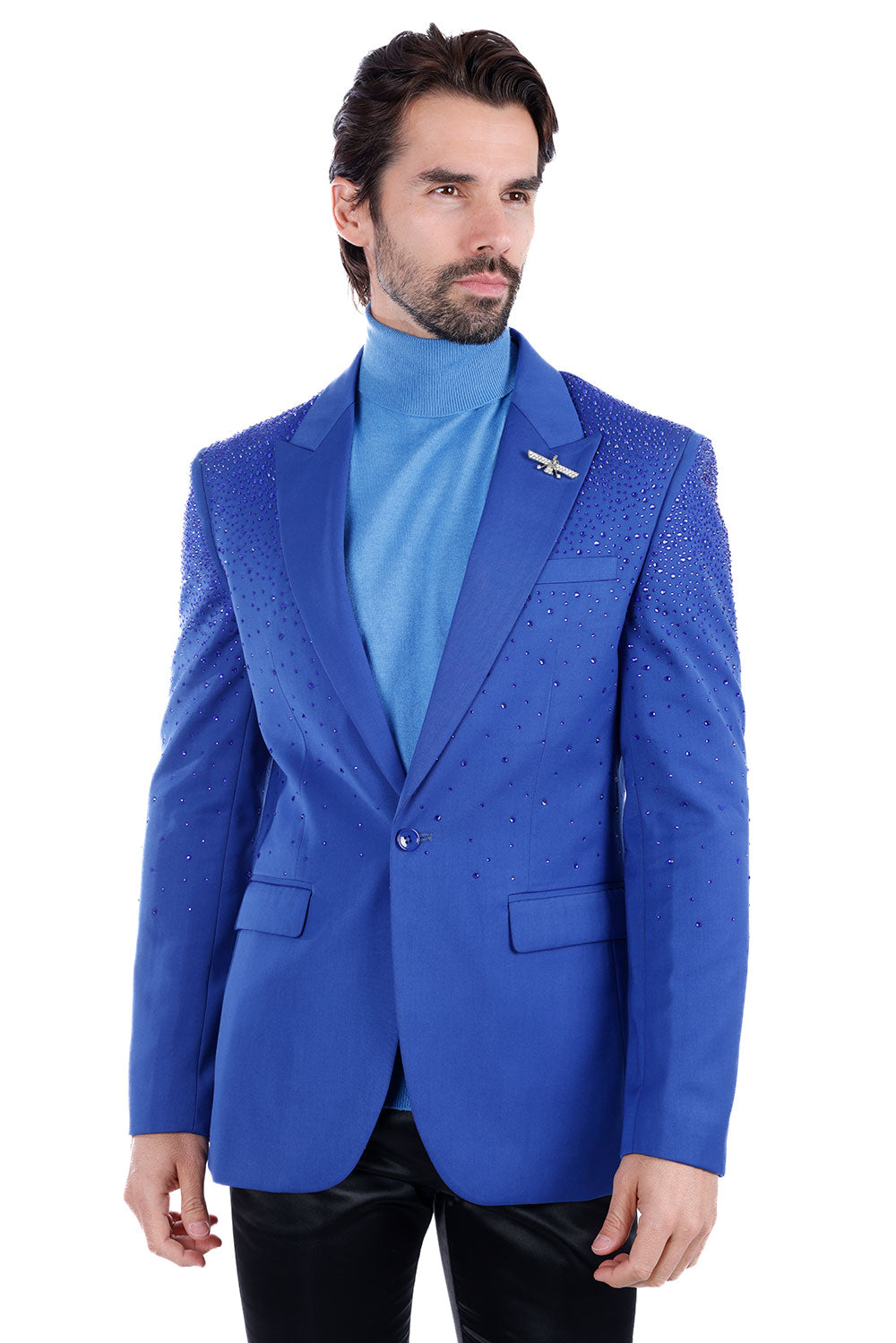 Barabas Men's Rhinestone Matte Color Notch Lapel Casual Blazer 2BLR6 Blue