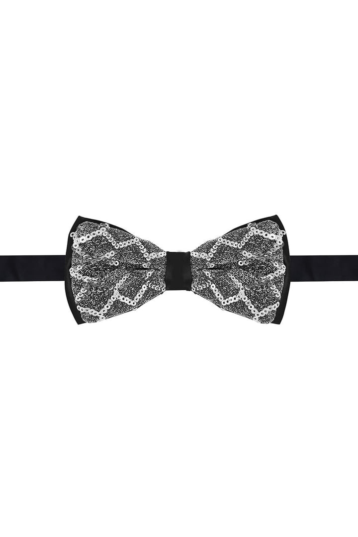 BARABAS Men's Diamond Sequin Pattern Design Bow Tie 2BW3099 Silver