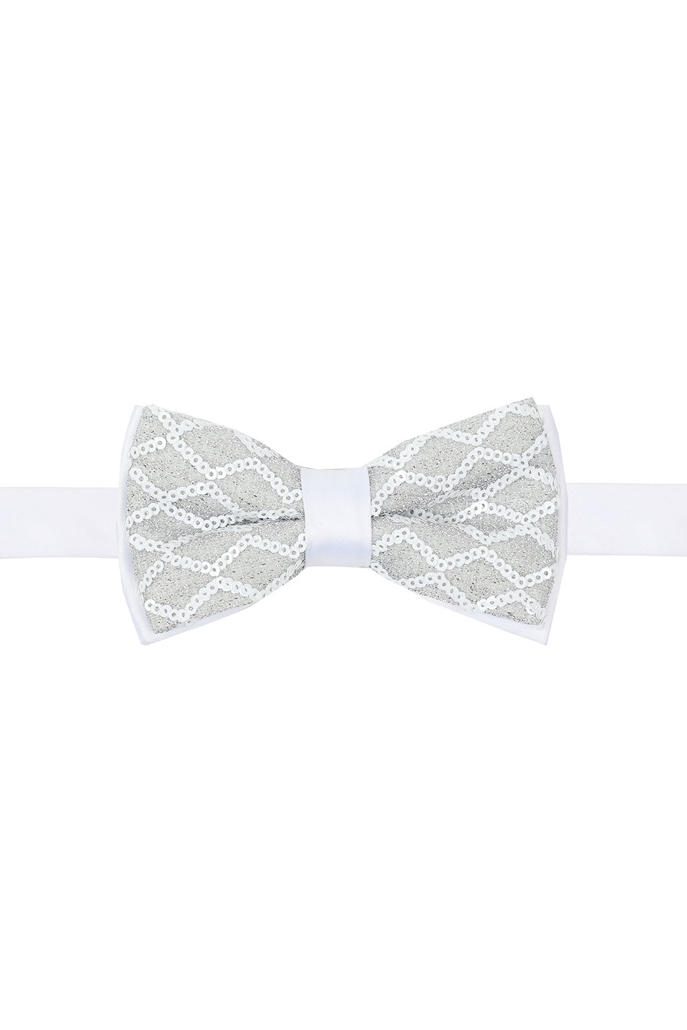 BARABAS Men's Diamond Sequin Pattern Design Bow Tie 2BW3099 White