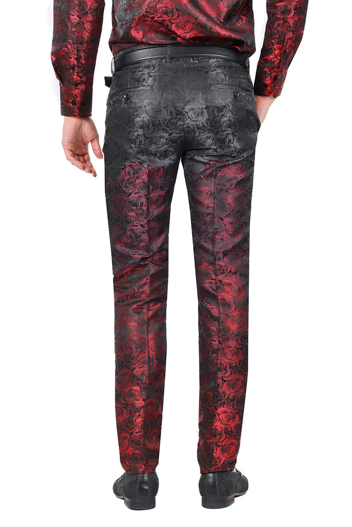 Barabas Men's Floral Rose Shiny Metallic Dress Pants 2CP03 Red