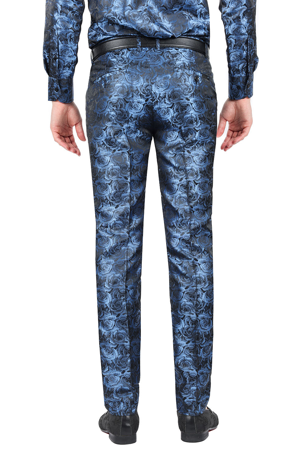 Barabas Men's Floral Rose Shiny Metallic Dress Pants 2CP03 Blue