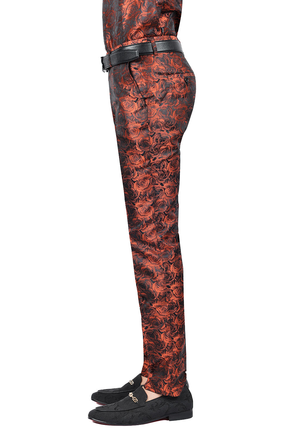 Barabas Men's Floral Rose Shiny Metallic Dress Pants 2CP03 Orange