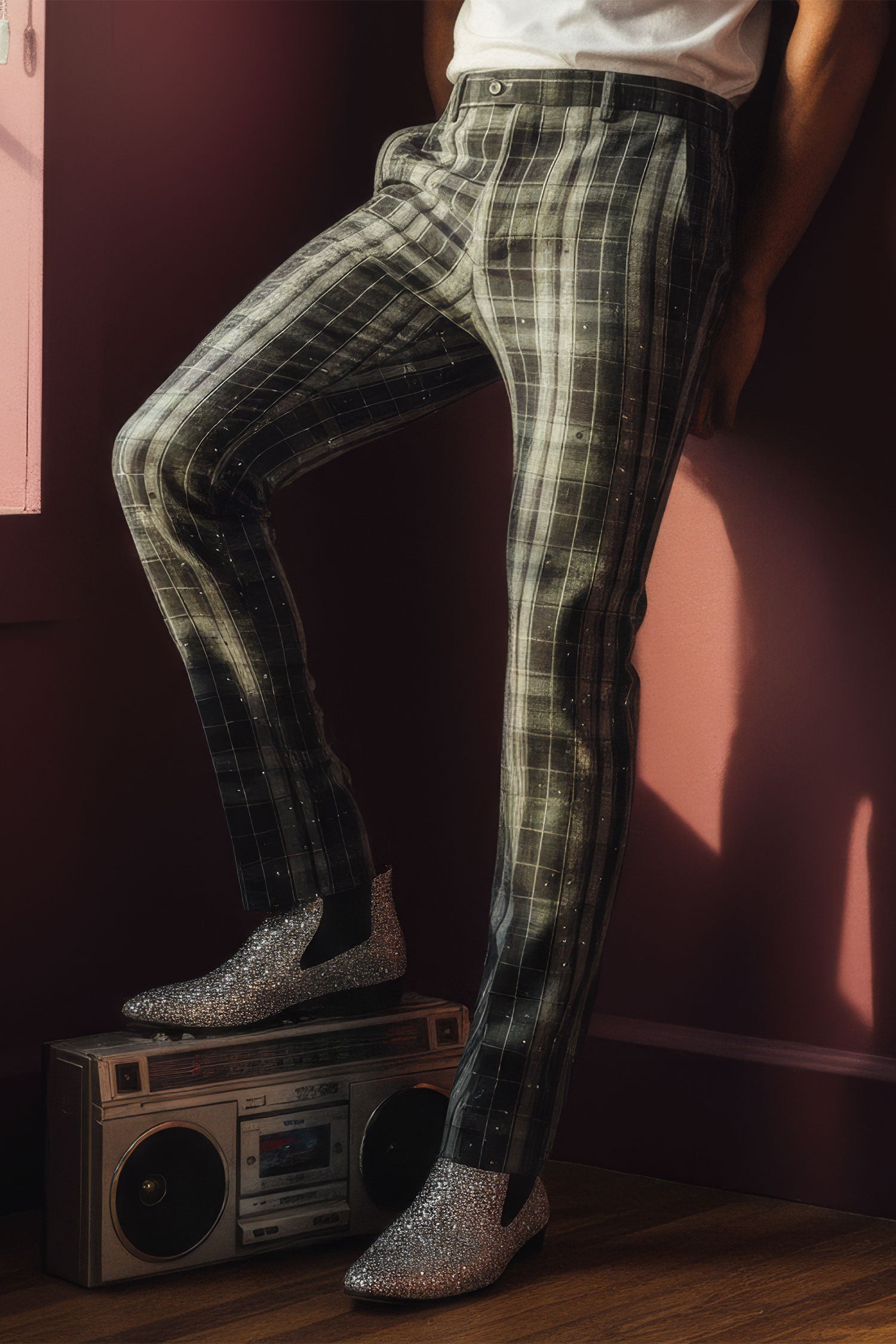 BARABAS men's plaid checkered Rhinestone chino dress pants 2CP193 Black Green