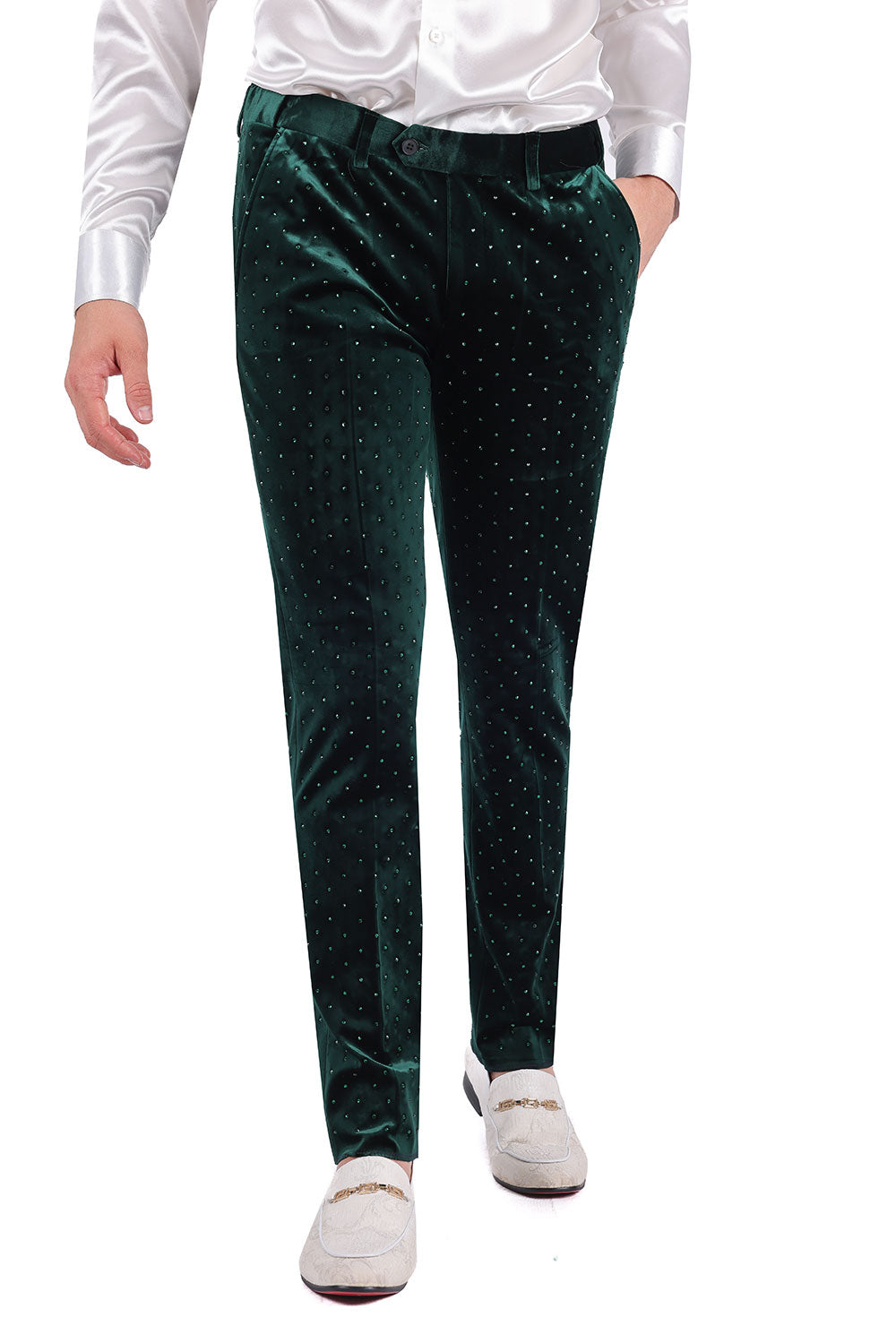 Barabas Men's Rhinestone Velvet Slim Fit Chino Dress Pants 2CP3020 Hunter Green