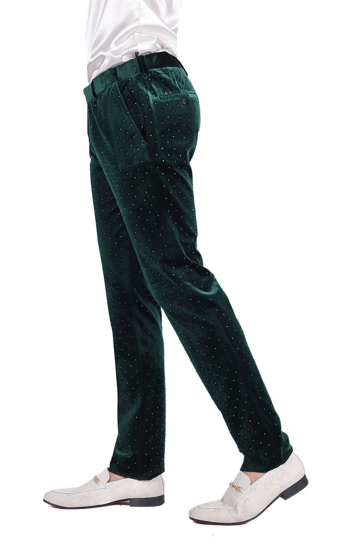Barabas Men's Rhinestone Velvet Slim Fit Chino Dress Pants 2CP3020 Green