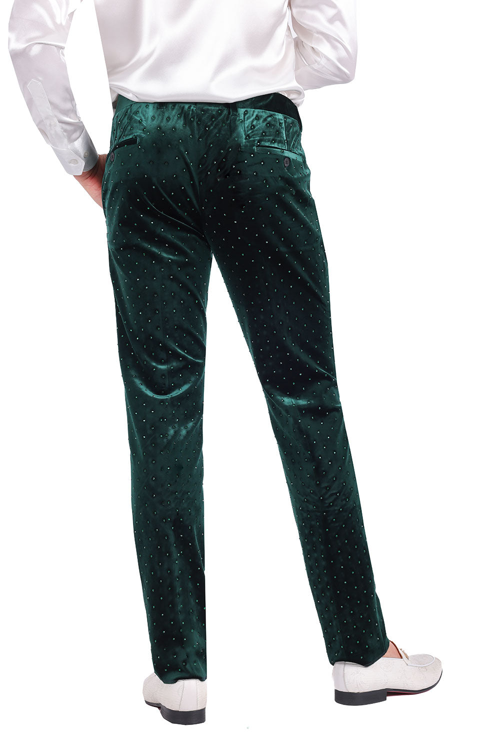 Barabas Men's Rhinestone Velvet Slim Fit Chino Dress Pants 2CP3020 Green