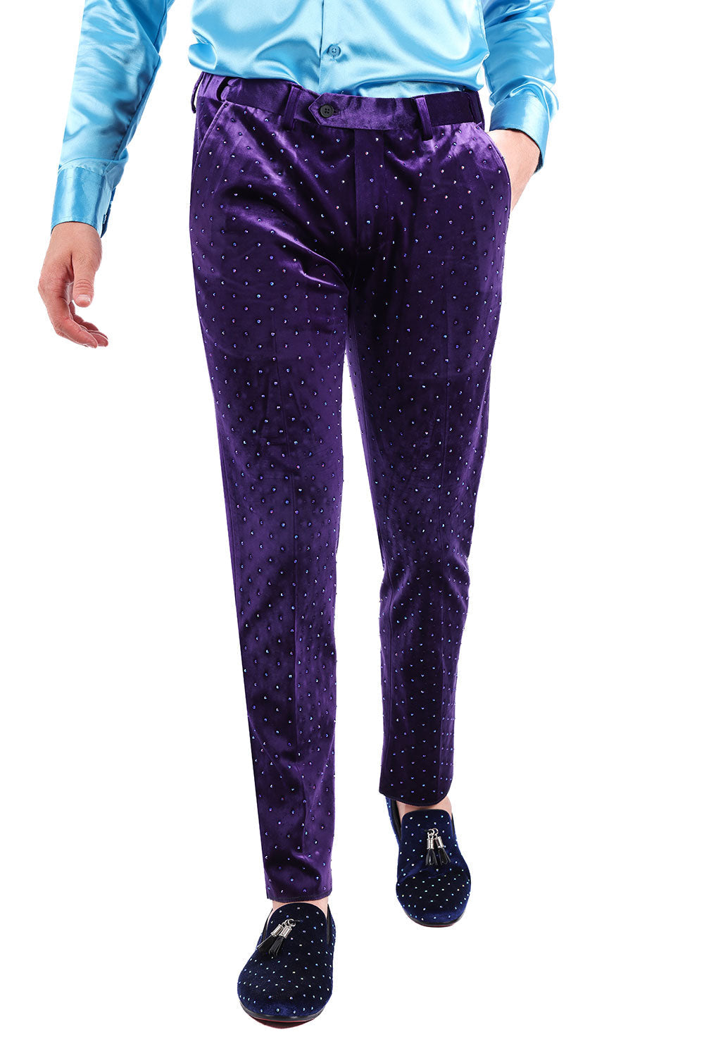 Barabas Men's Rhinestone Velvet Slim Fit Chino Dress Pants 2CP3020 Purple