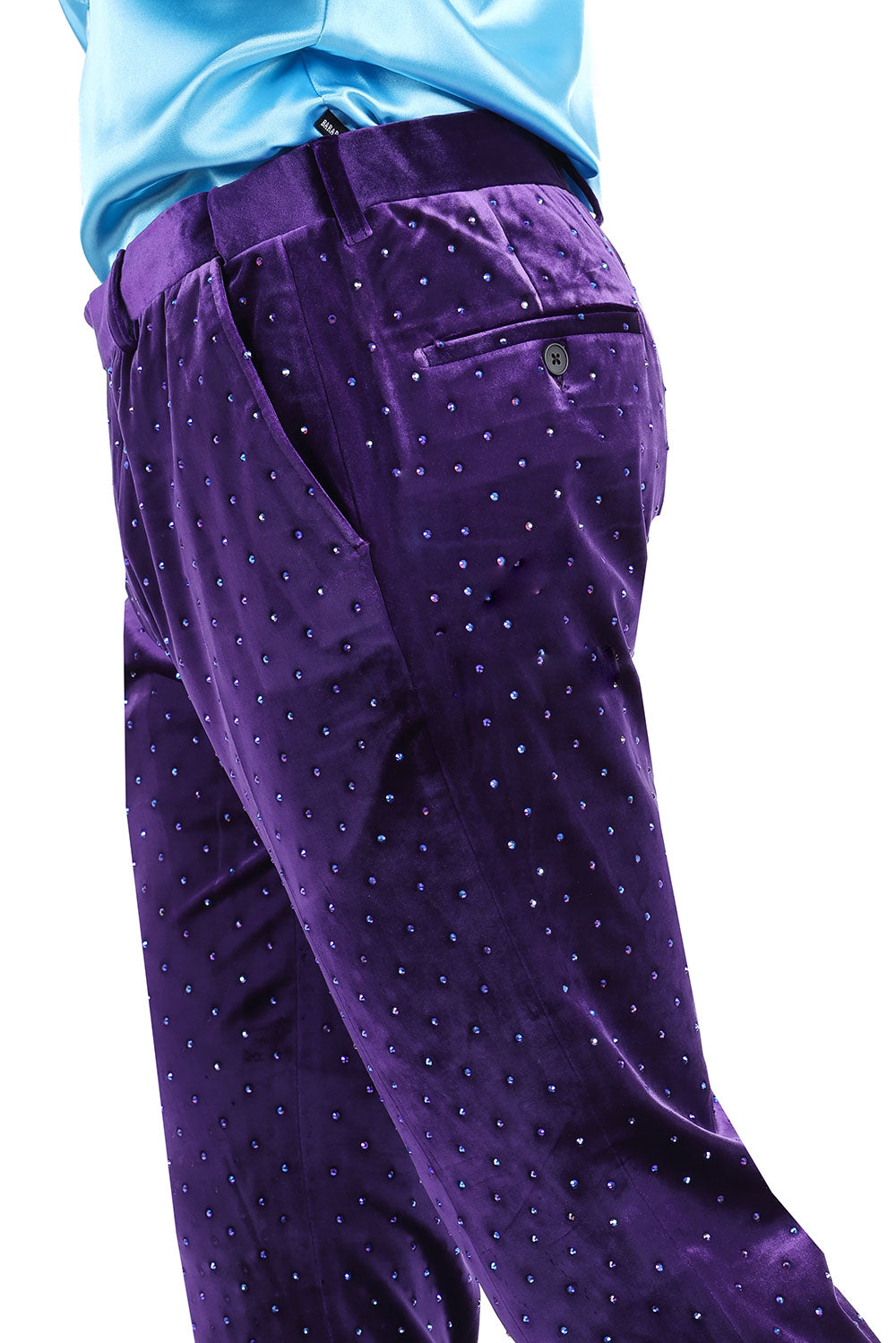 Barabas Men's Rhinestone Velvet Slim Fit Chino Dress Pants 2CP3020 Purple