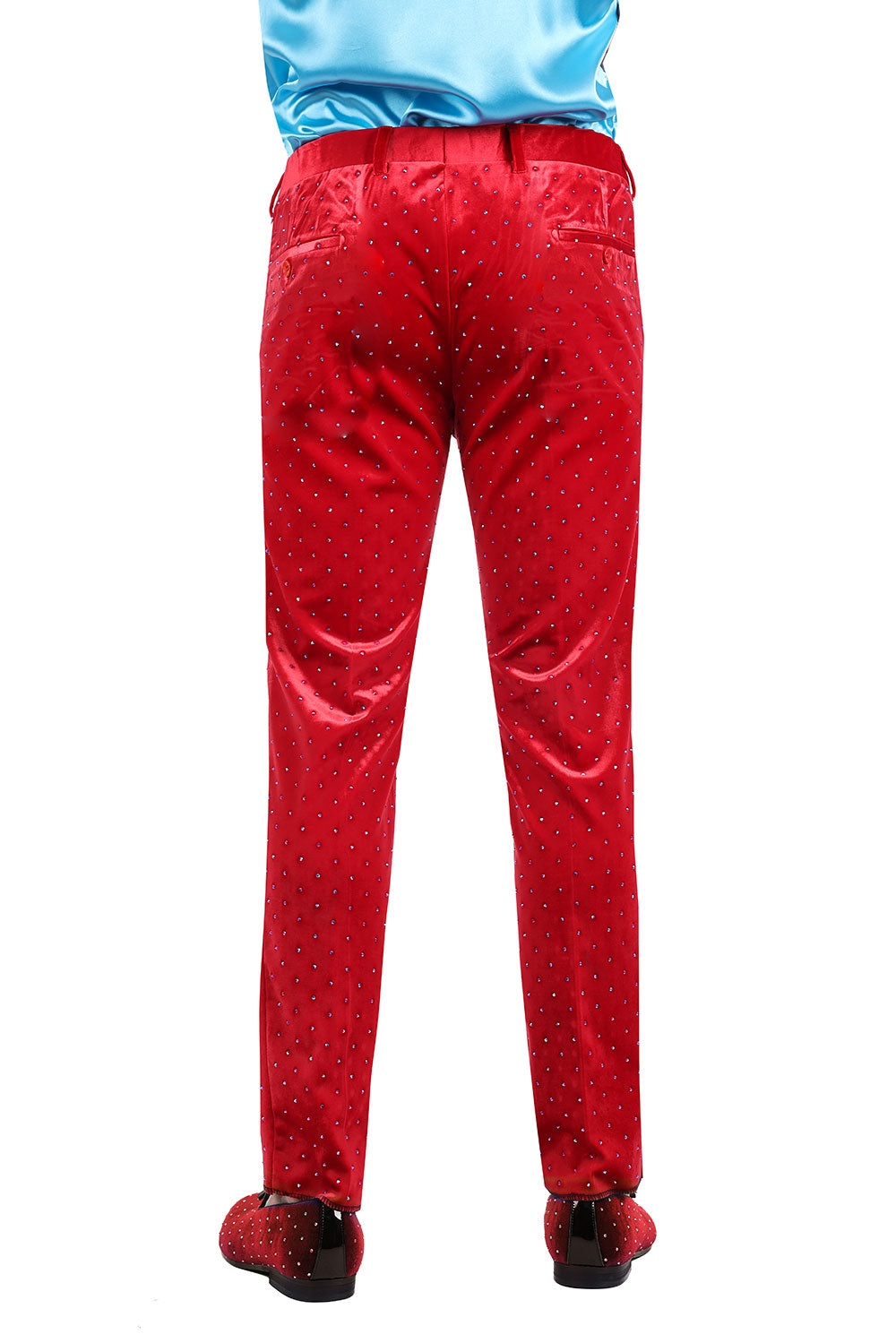 Barabas Men's Rhinestone Velvet Slim Fit Chino Dress Pants 2CP3020 Red