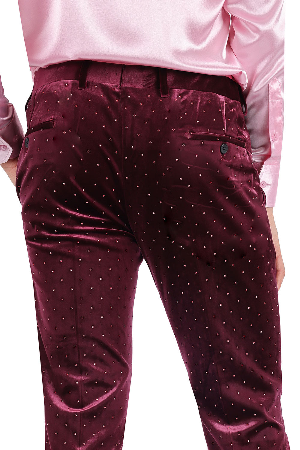 Barabas Men's Rhinestone Velvet Slim Fit Chino Dress Pants 2CP3020 Wine