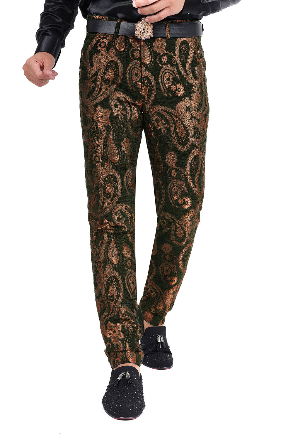 Barabas Men's Paisley Floral Print Design Luxury Pants 2CP3101 Black Coffee